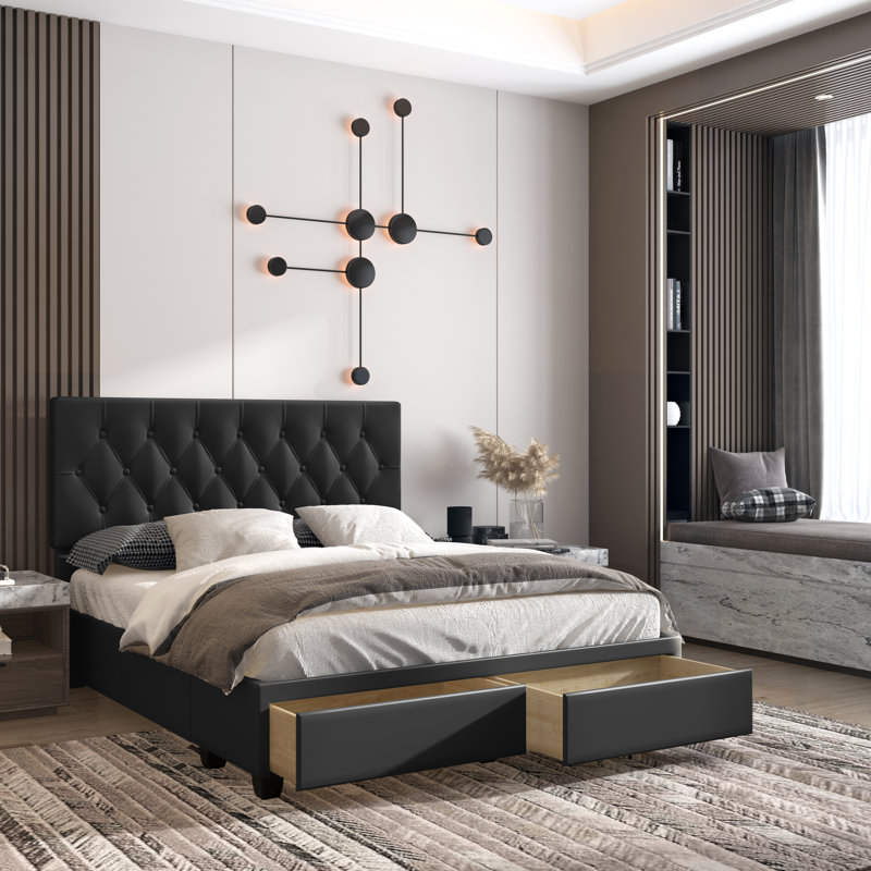 Verona Faux Leather Upholstered Tufted Platform Storage Bed Frame - Black