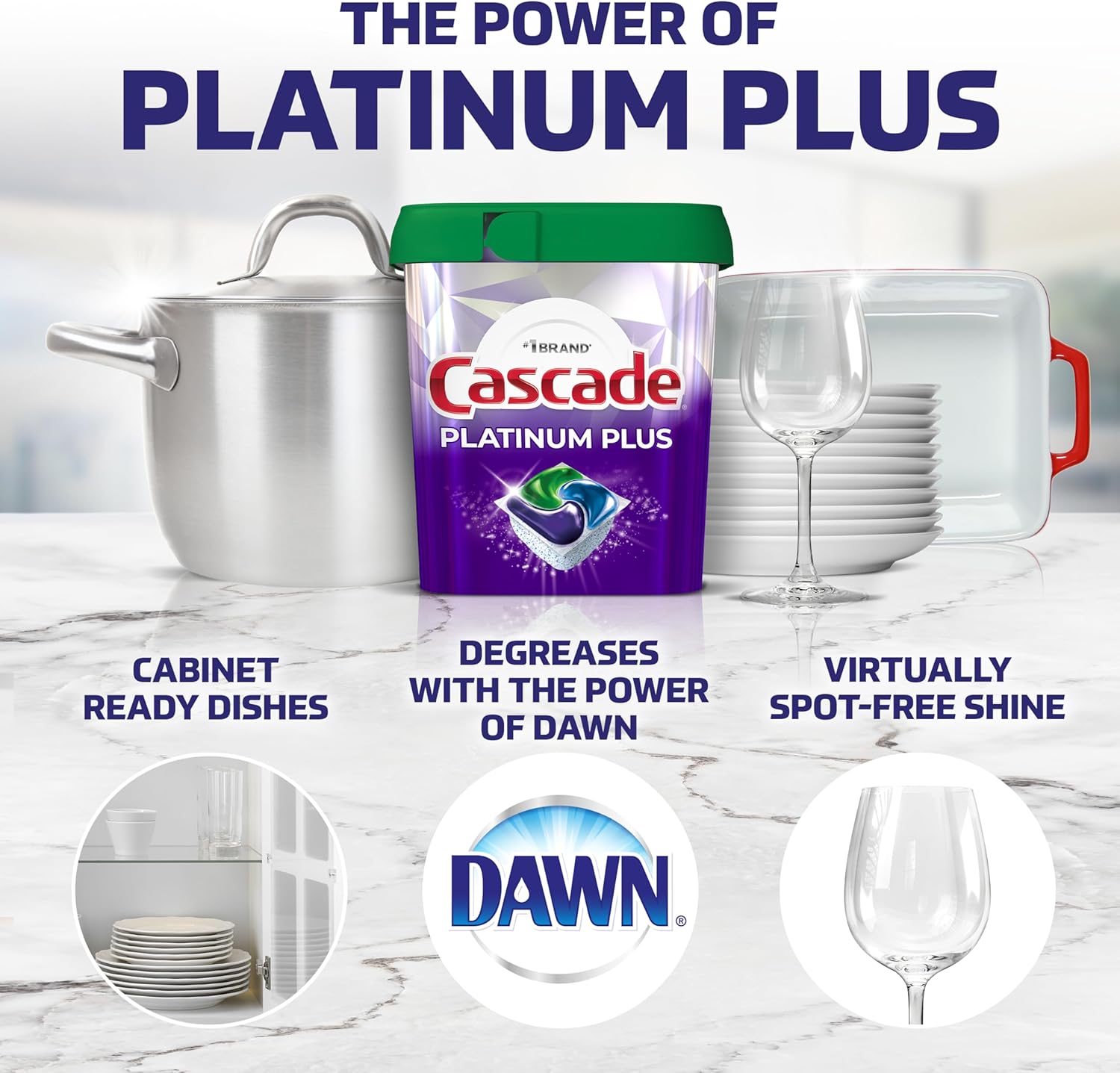 Cascade Platinum Plus Dishwasher Pod, Dish Detergent ActionPacs Dish Pods, Fresh, 52 Count
