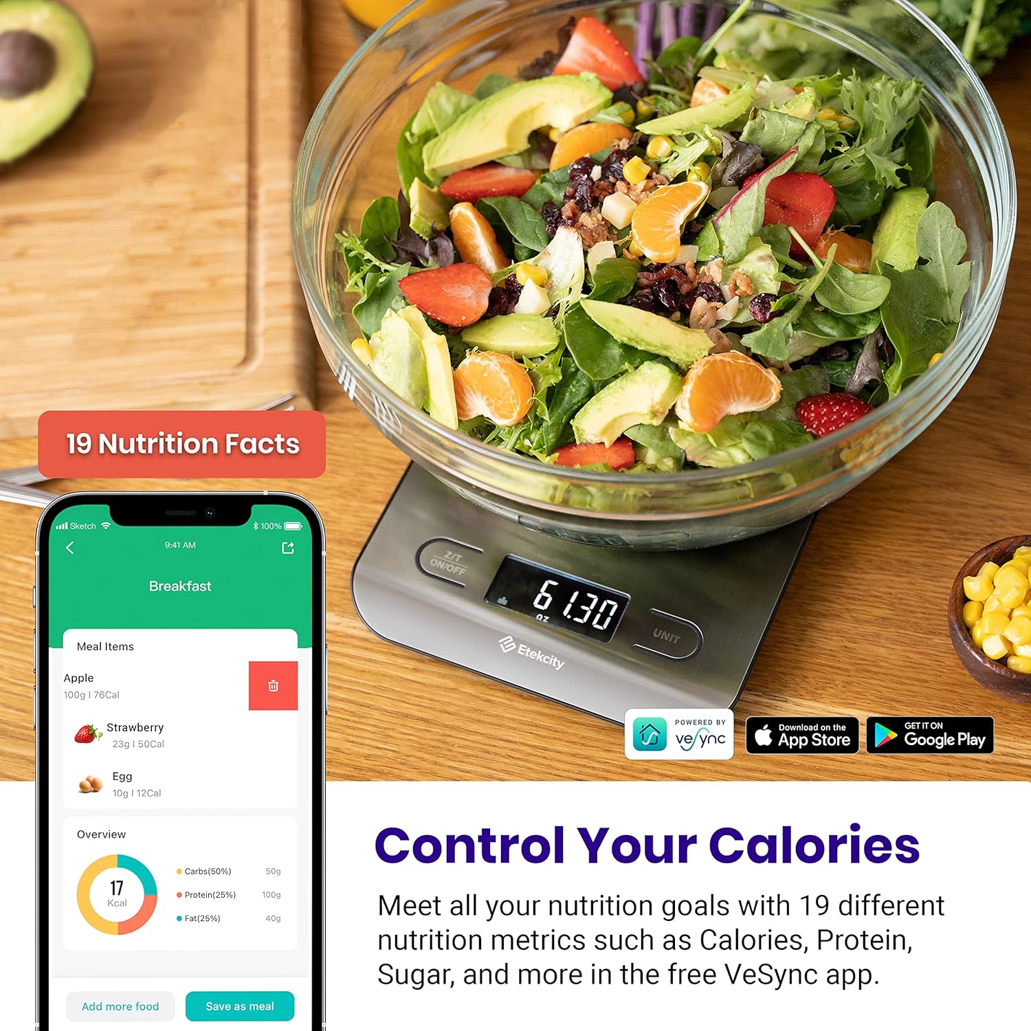 Etekcity Food Kitchen Scale, Digital Grams and Ounces for Weight Loss, Baking, Cooking, Keto and Meal Prep, LCD Display, Medium, 304 Stainless Steel