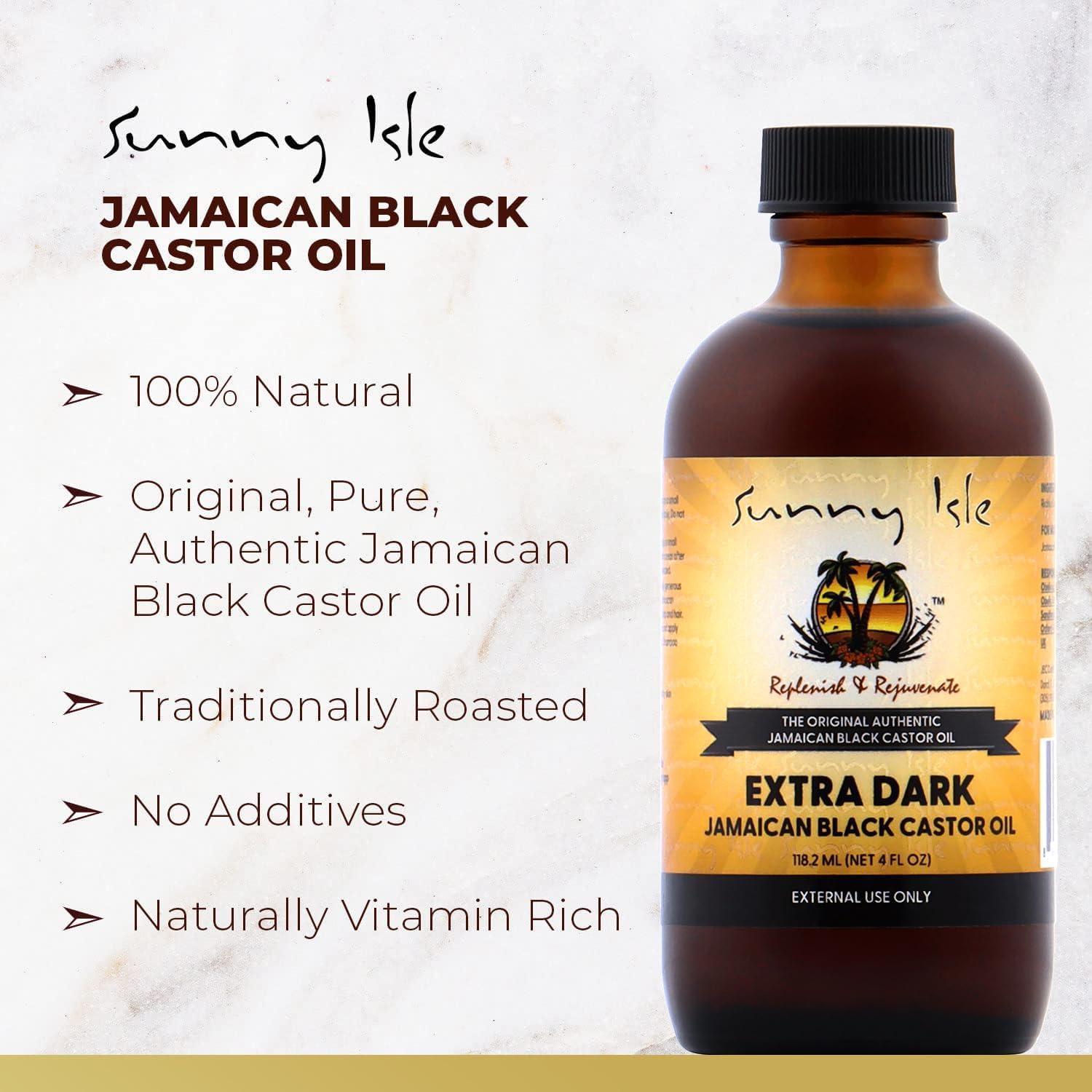 Sunny Isle Jamaican Black Castor Oil 4oz | 100% Natural Treatment for Hair, Scalp and Skin
