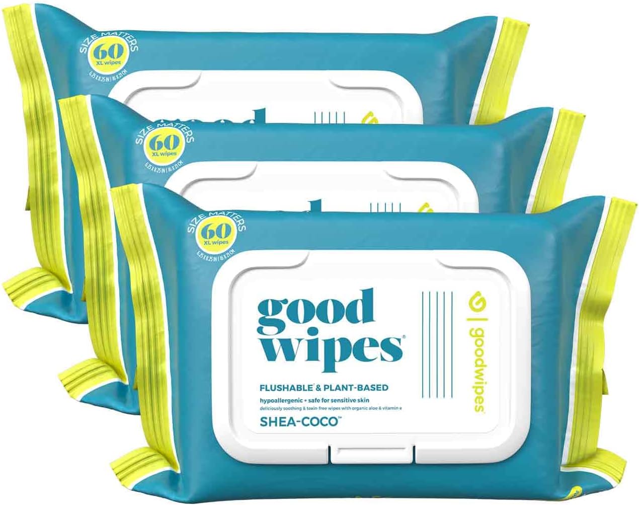 Goodwipes Flushable & Plant-Based Wipes with Botanicals | Dispenser for At-Home Use | Shea-Coco with Aloe Septic and Sewer Safe | 360 count (6 packs) - Biggest Adult Wipes