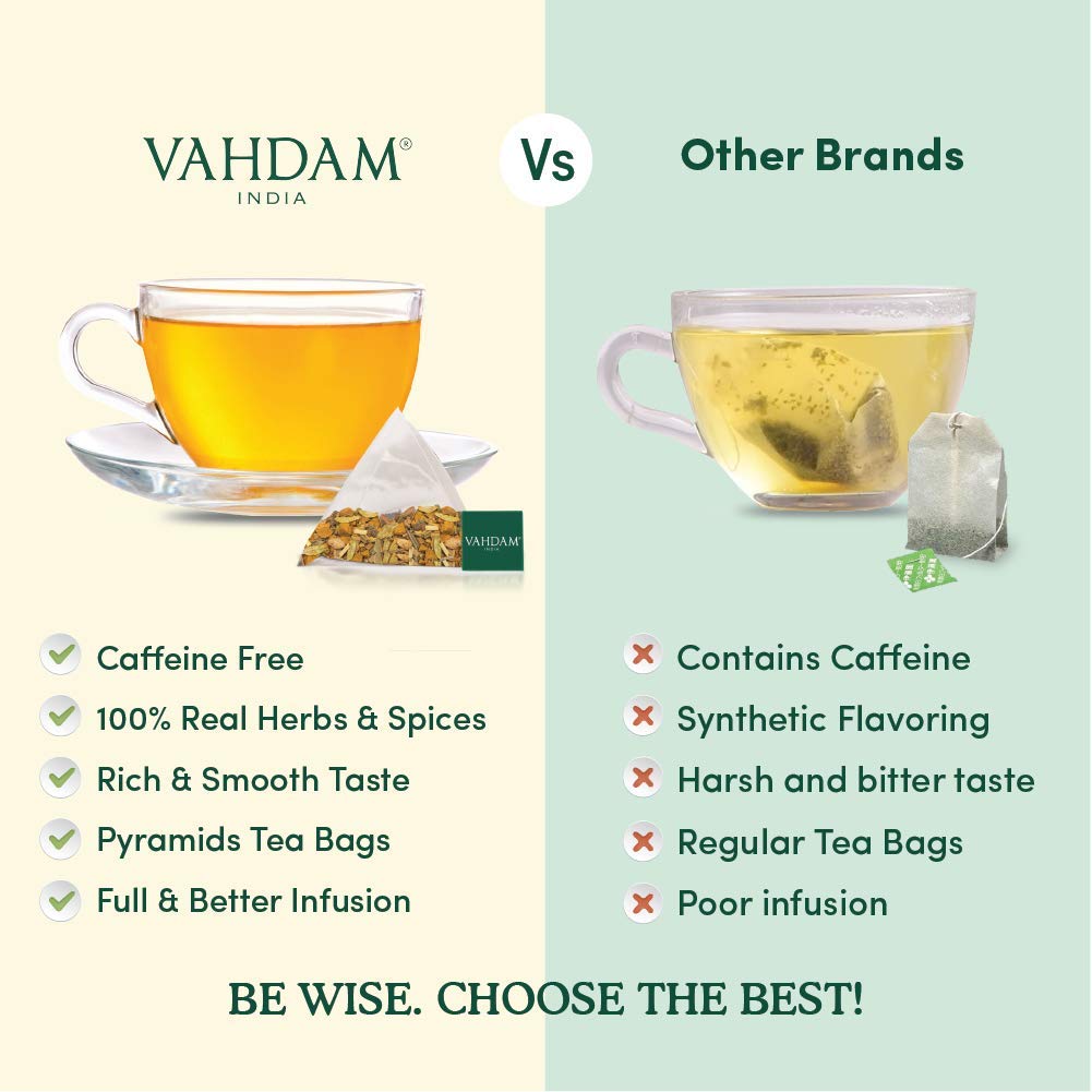 VAHDAM, Organic Turmeric Ginger Herbal Tea Bags (100 Pyramid Tea Bags) Caffeine Free, Non GMO, Gluten Free | 100% Pure Herbal Blend - Savory & Spicy | Plant-Based Tea Bags | Resealable Ziplock Pouch