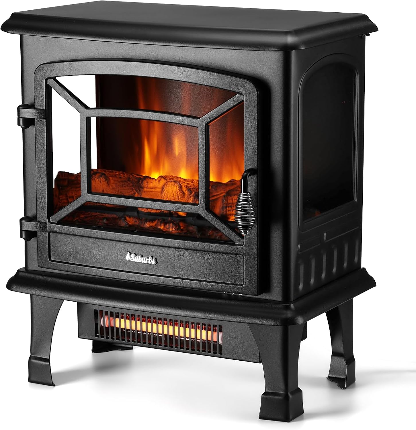 TURBRO Suburbs TS17 Compact Electric Fireplace Stove, 18” Freestanding Stove Heater with Realistic Flame - CSA Certified - Overheating Safety Protection - for Small Spaces - 1400W
