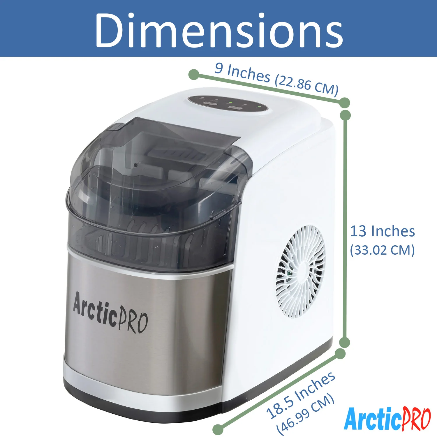 Arctic-Pro Easy Clean Flip-Top Lid Portable Ice Maker, White-Stainless Steel