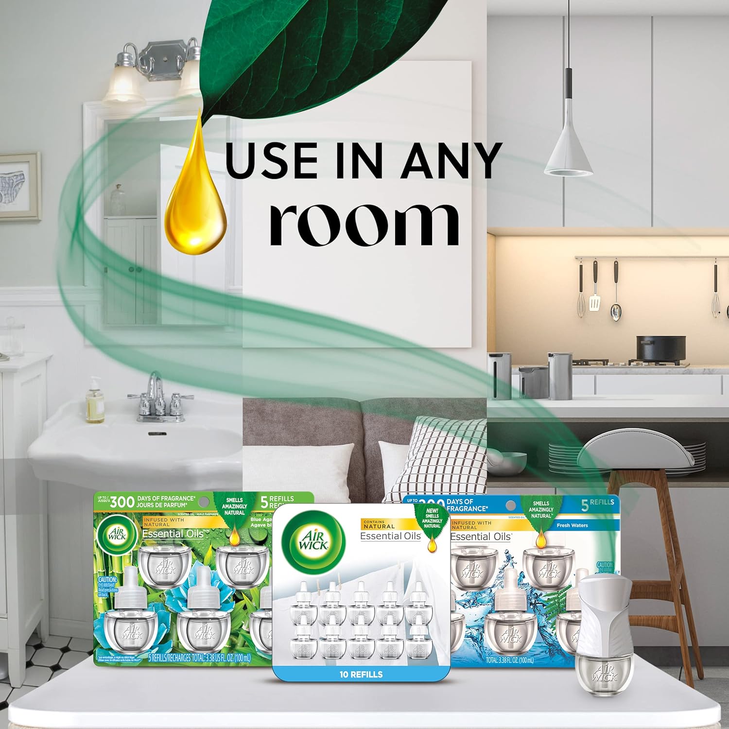 Air Wick Plug in Scented Oil Starter Kit, 2 Warmers + 6 Refills, Lavender & Chamomile, Eco Friendly, Essential Oils, Air Freshener