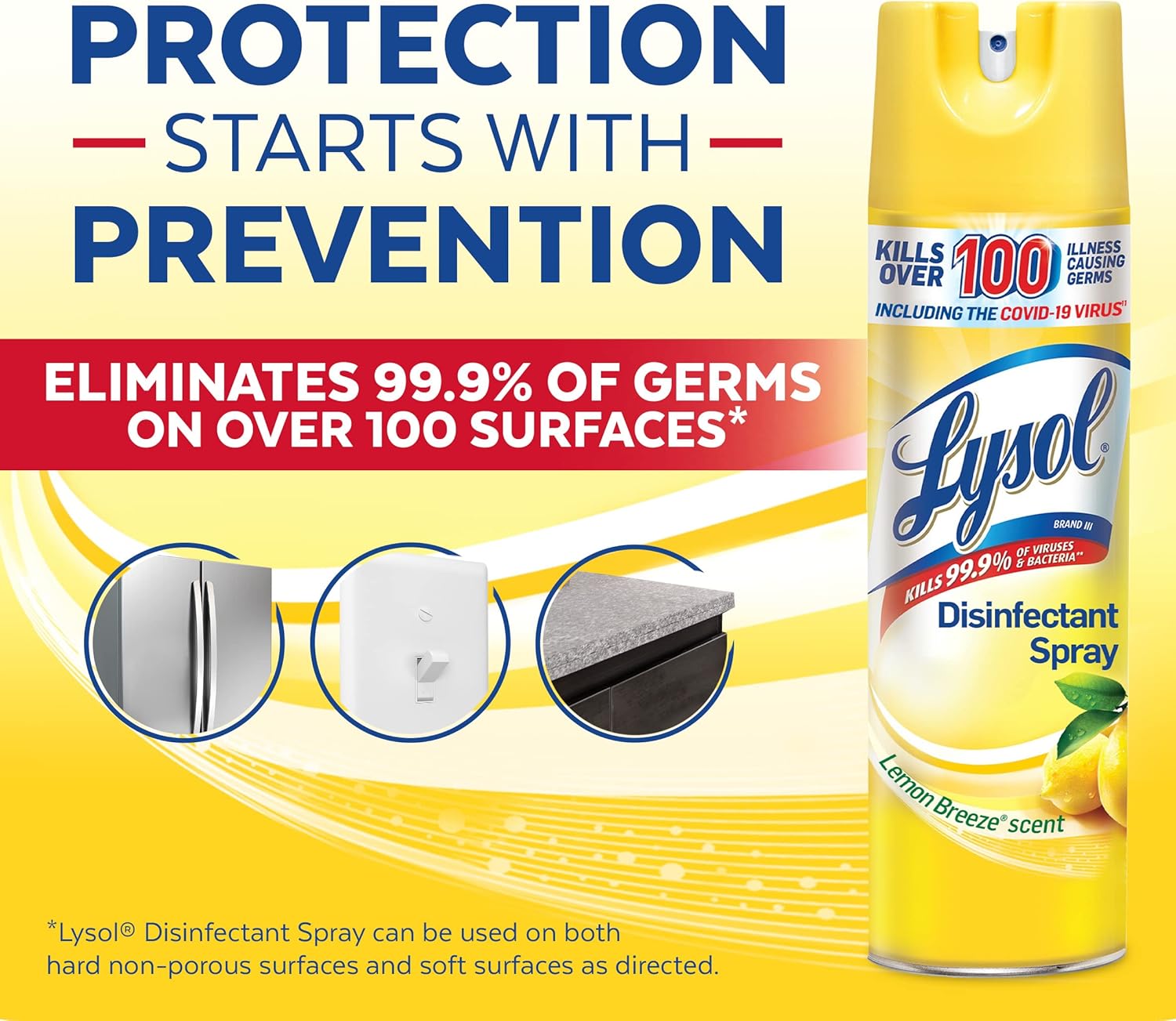Lysol Disinfectant Spray, Sanitizing and Antibacterial Spray, For Disinfecting and Deodorizing, Lemon Breeze, 19 Fl Oz (Pack of 2), Packaging May Vary