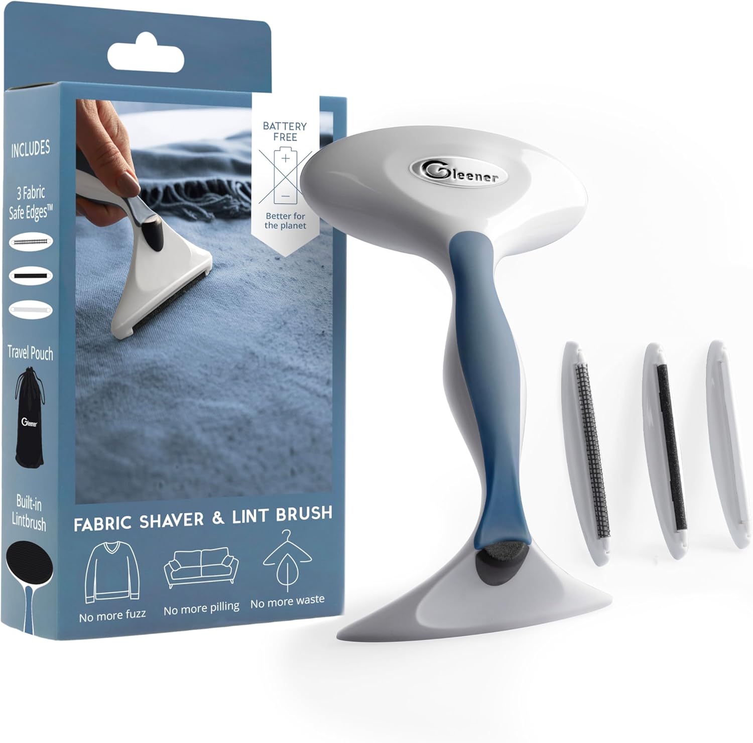 GLEENER Battery-Free Fabric Shaver & Lint Brush | Ultimate Fuzz Remover | Adjustable Depiller Lint Remover for Clothing & Furniture (Slate Blue)