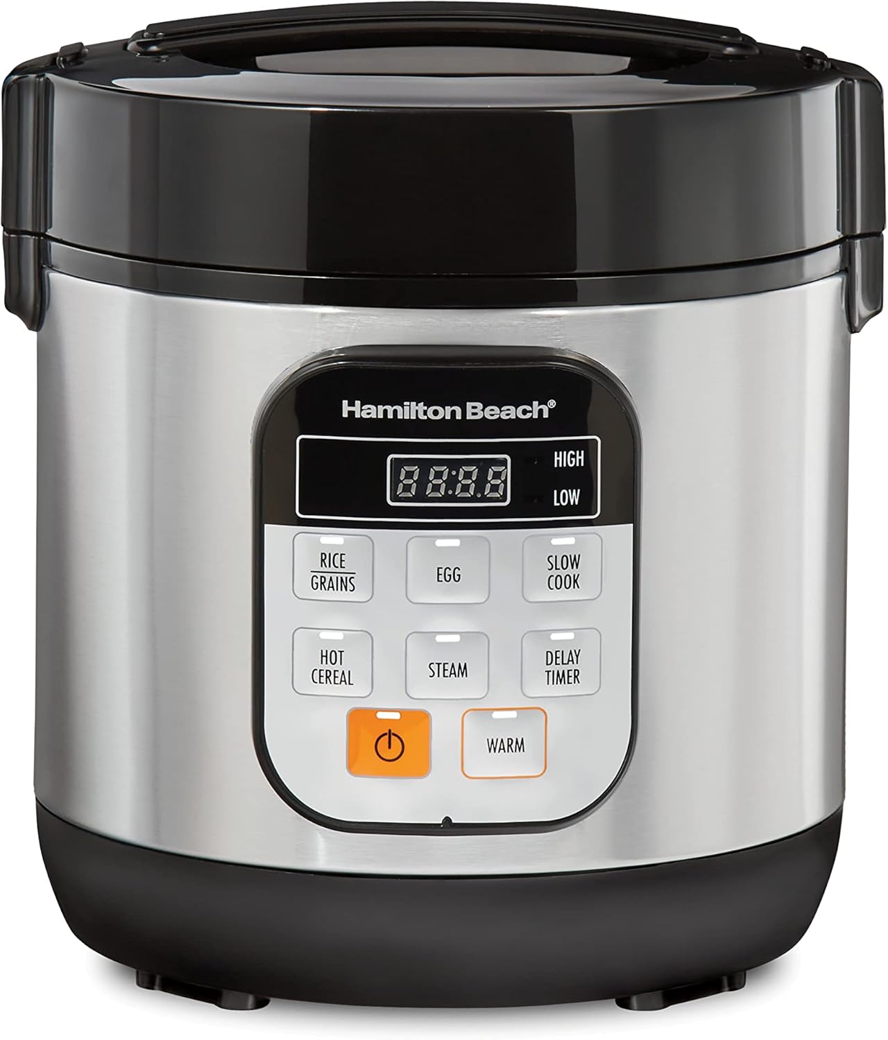 Hamilton Beach Digital Programmable Rice Cooker & Food Steamer, 8 Cups Cooked (4 Uncooked), With Steam & Rinse Basket, Stainless Steel (37518)