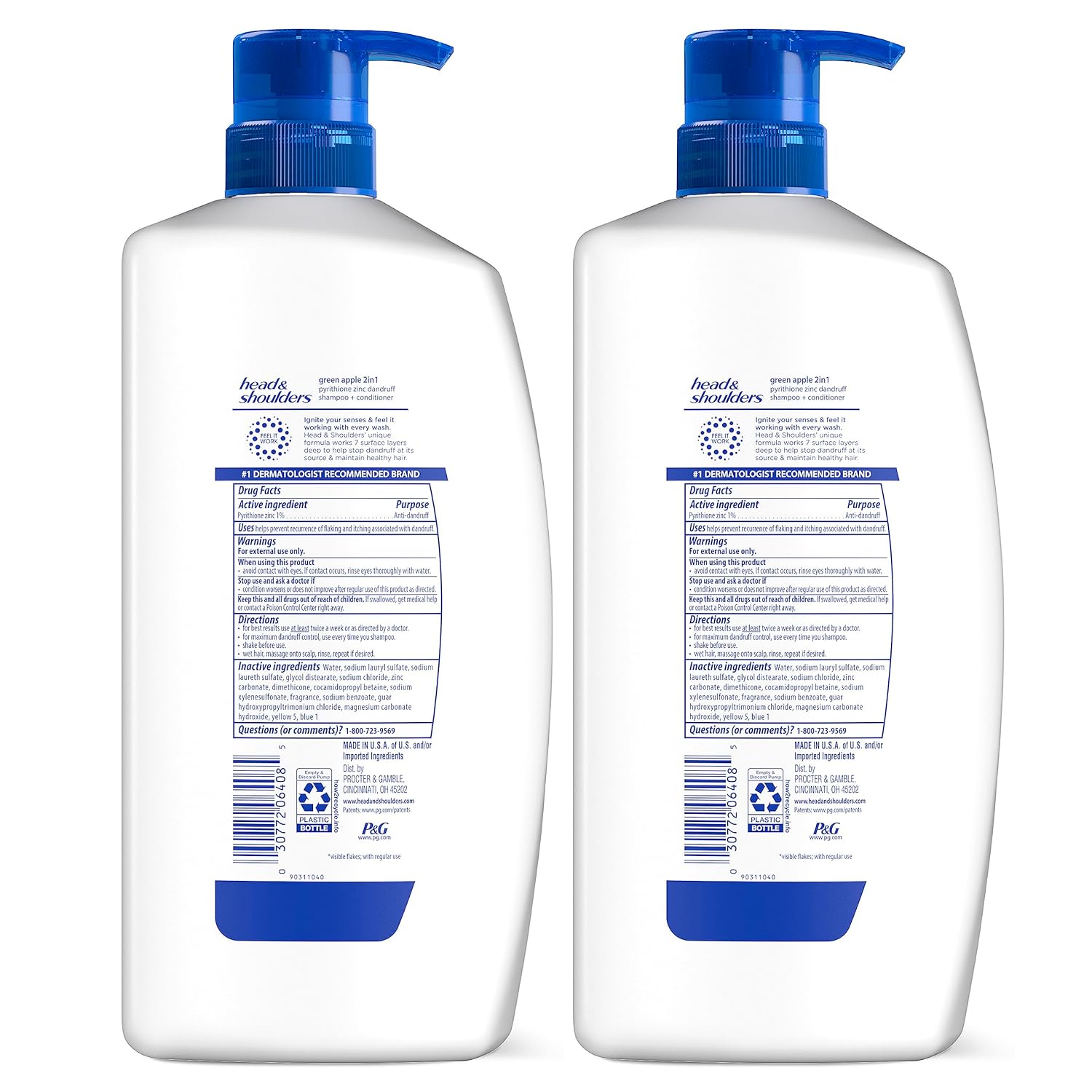 Head & Shoulders 2 in 1 Dandruff Shampoo and Conditioner Set, Scalp Care and Anti Dandruff Treatment, Green Apple Fresh Scent, Daily Moisturizing Treatment, Paraben Free, 32.1 Fl Oz Each, 2 Pack