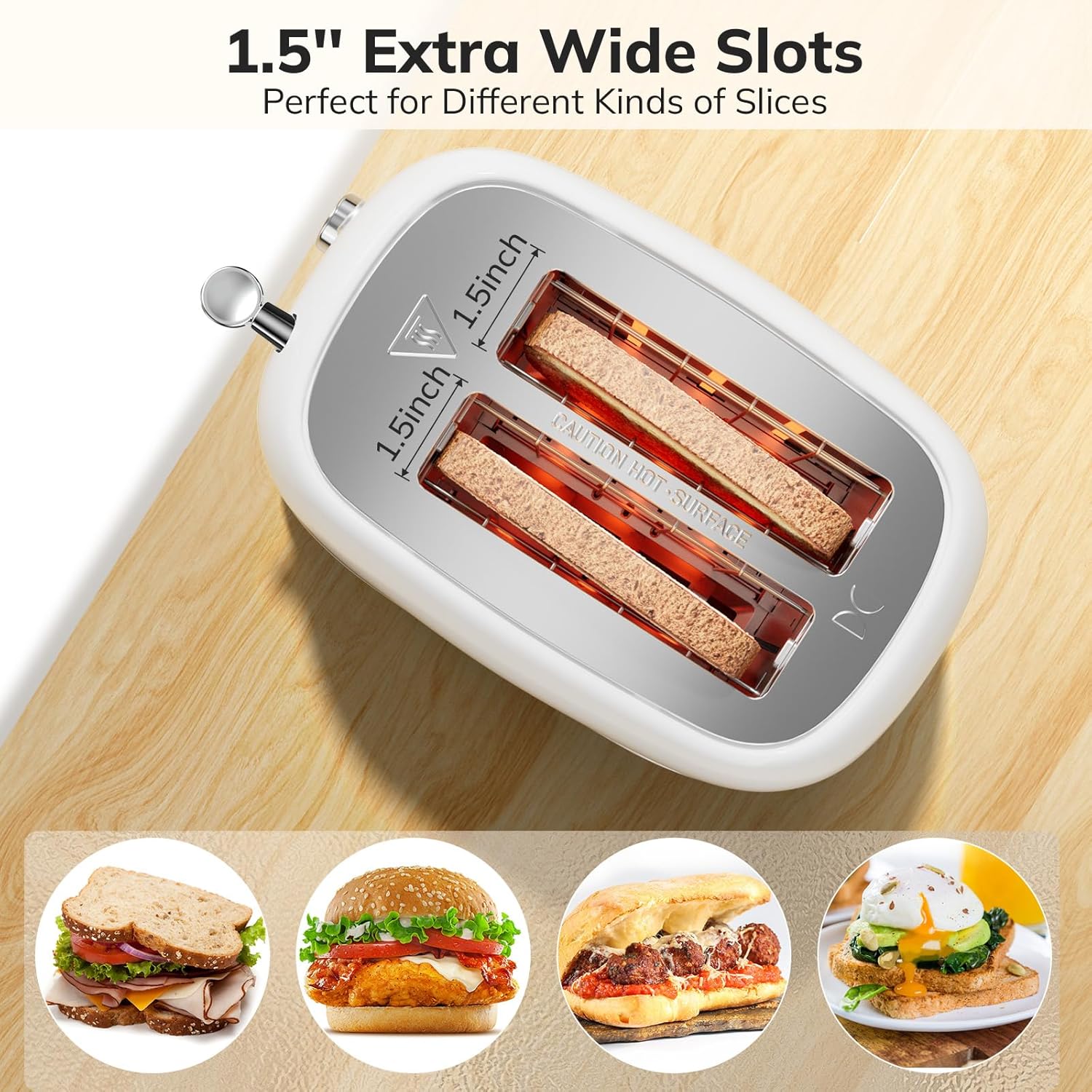 2 Slice Stainless Steel Toaster Retro with 6 Bread Shade Settings, Bagel, Cancel, Defrost Function, 2 Slice Toaster with Extra Wide Slot, Removable Crumb Tray, White