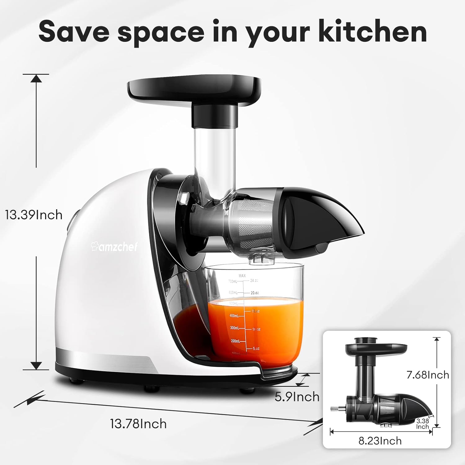 Masticating Juicer Machines, AMZCHEF Slow Cold Press Juicer with Reverse Function, High Juice Yield, Easy Clean with Brush,Recipes for High Nutrient Fruits and Vegetables, Gray(Updated)