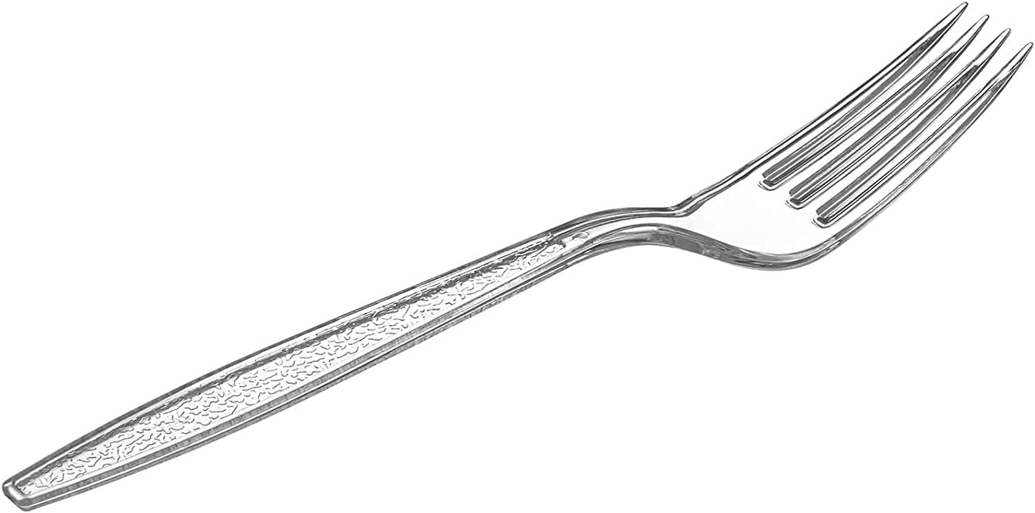 Comfy Package [100 Pack Clear Plastic Knives Heavy Duty with Engraved Design - Plastic Knives Disposable, Sturdy Plastic Silverware for Parties, Weddings, and Events