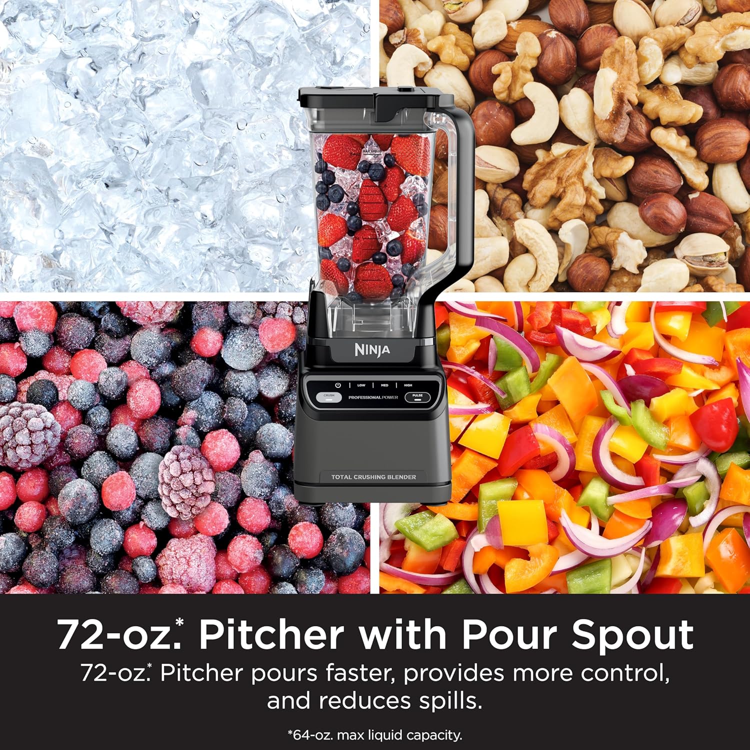 Ninja Blender, For-Smoothies, Salsa, Shakes, Slush, and-Frozen Drinks, Blender, Pitcher, and-Lid, Blender for-Kitchen, Crushes Ice, Fruit, and-Veggies, 1000-Watt, Dishwasher Safe, Black, NJ601AMZ​