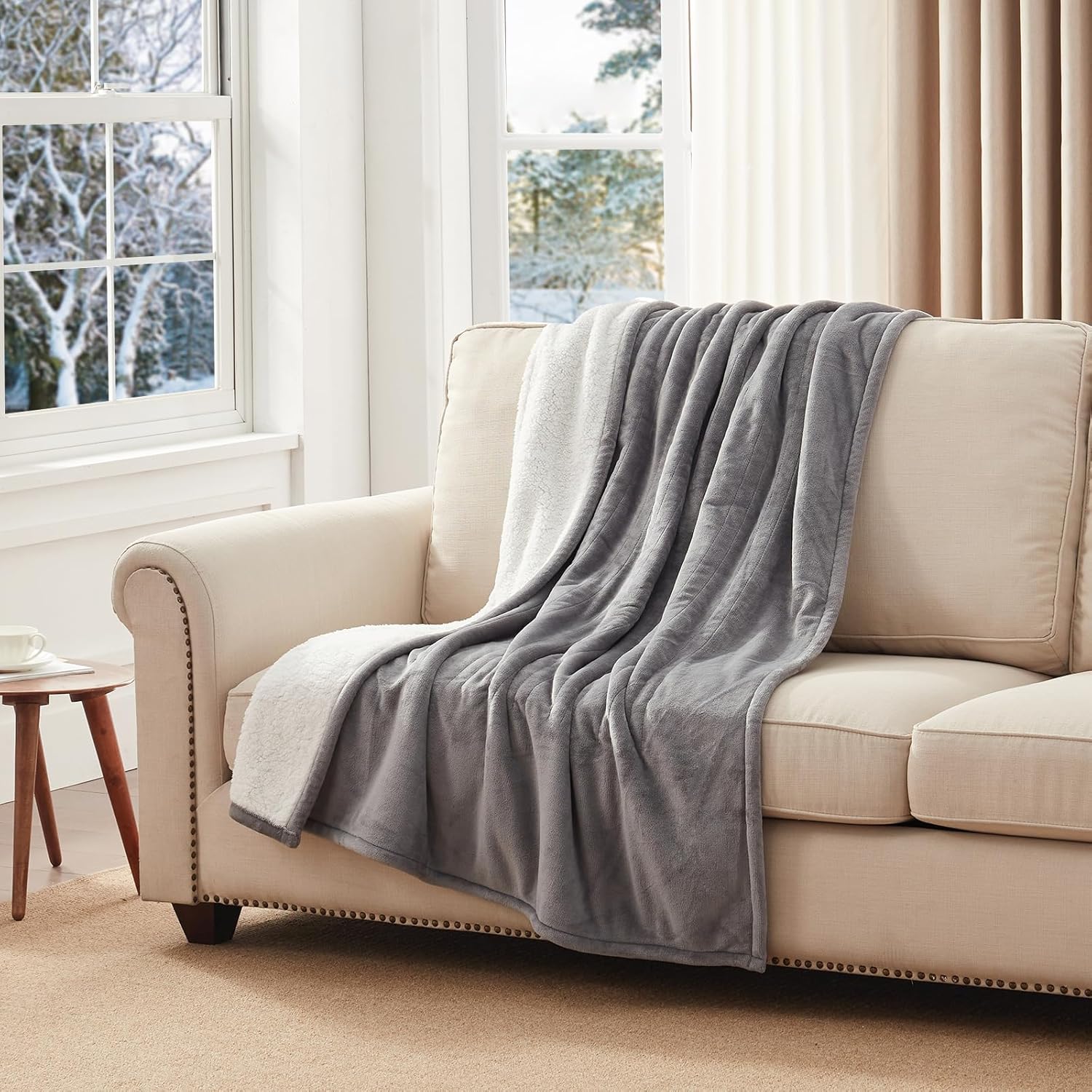 Westinghouse Heated Throw Blanket, Soft Flannel to Sherpa Electric Throw with 6 Heating Levels, 2-10 Hours Time Settings, Fast Heating, Machine Washable 50x60 Inch, Charcoal