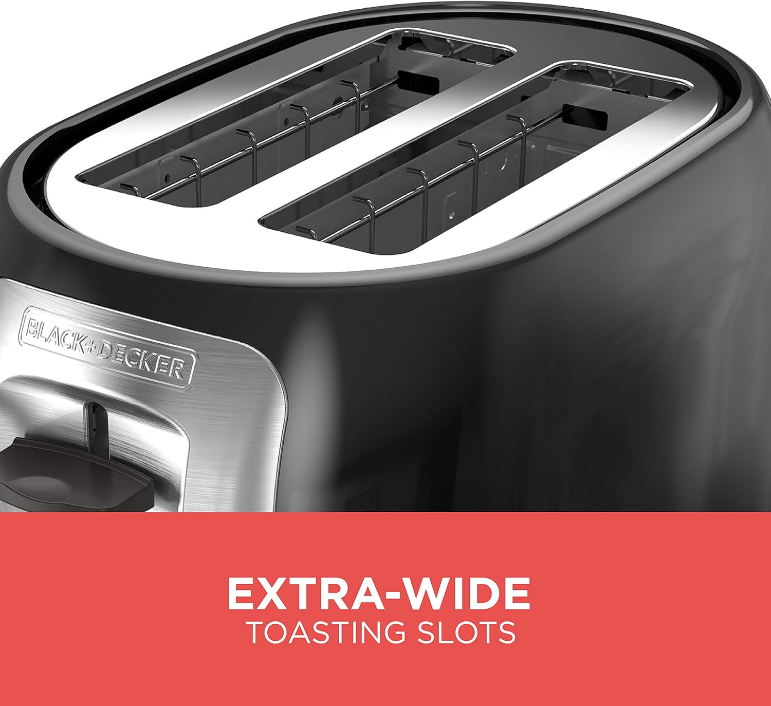 BLACK+DECKER 4-Slice Toaster, Extra Wide Slots, 7 Shade Settings, 1400 Watts, Frozen and Bagel Buttons, Toast Shade Selector, Extra Lift