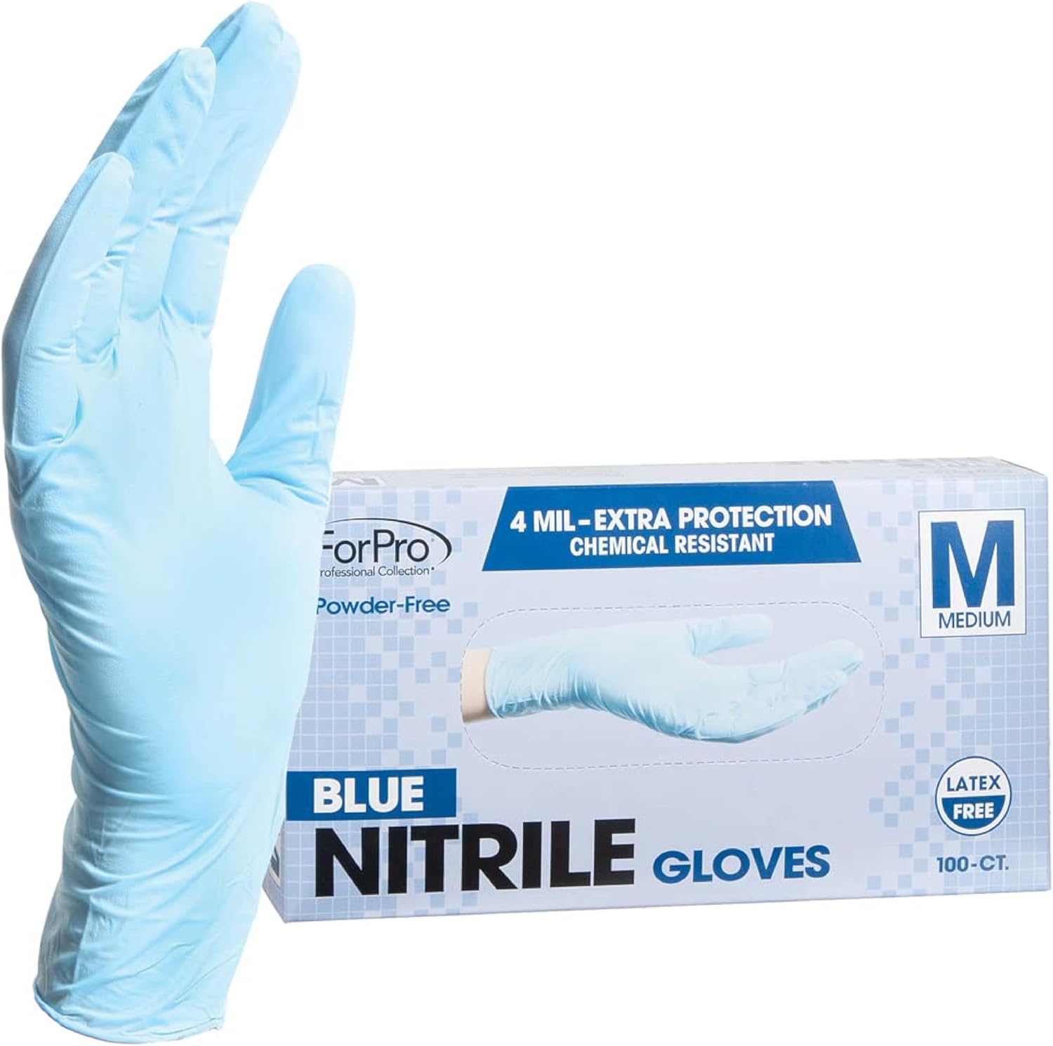 ForPro Professional Collection Disposable Nitrile Gloves, Chemical Resistant, Powder-Free, Latex-Free, Non-Sterile, Food Safe, 4 Mil, Black, Large, 100-Count