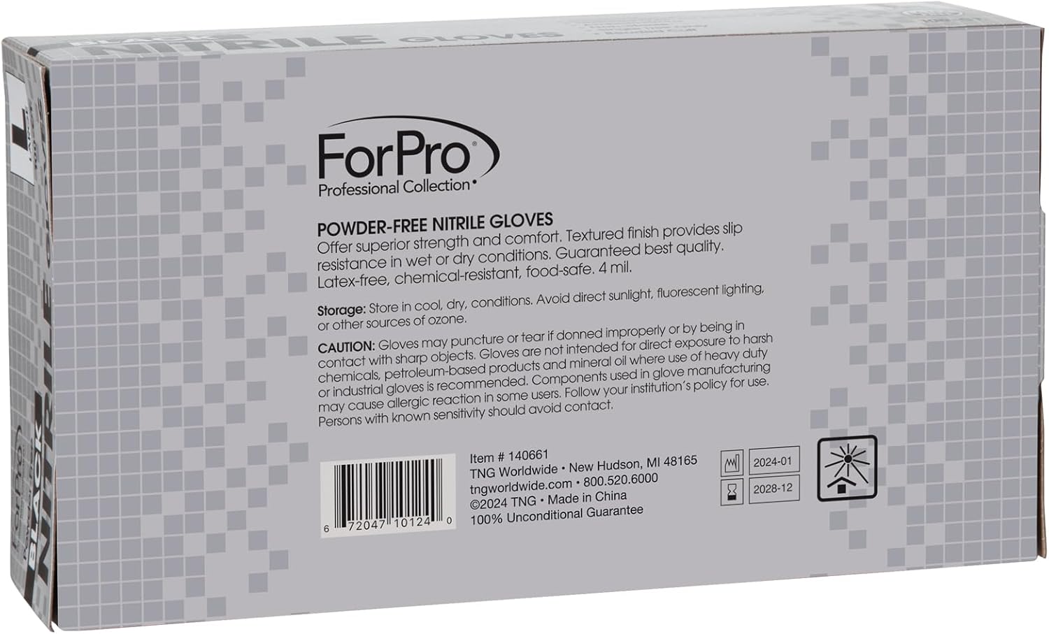 ForPro Professional Collection Disposable Nitrile Gloves, Chemical Resistant, Powder-Free, Latex-Free, Non-Sterile, Food Safe, 4 Mil, Black, Large, 100-Count