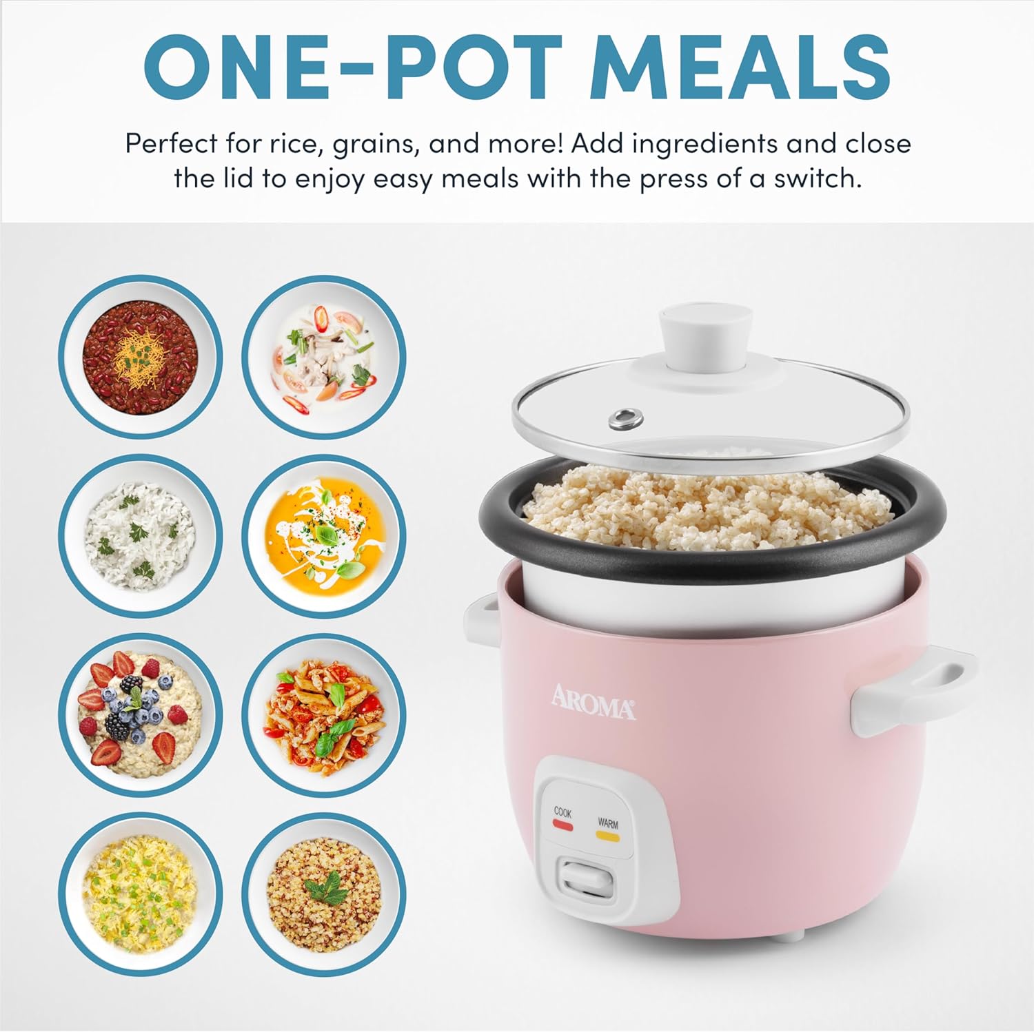 Aroma Housewares 4-Cups (Cooked) / 1Qt. Rice & Grain Cooker (ARC-302NG), White