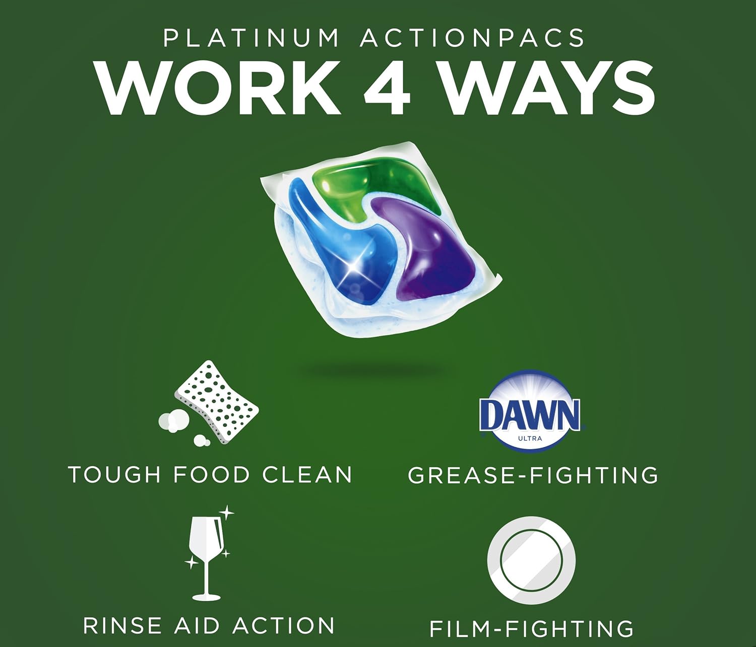 Cascade Platinum Dishwasher Pods, Detergent, Soap Pods, Actionpacs with Dishwasher Cleaner and Deodorizer Action, Fresh, 62 Count