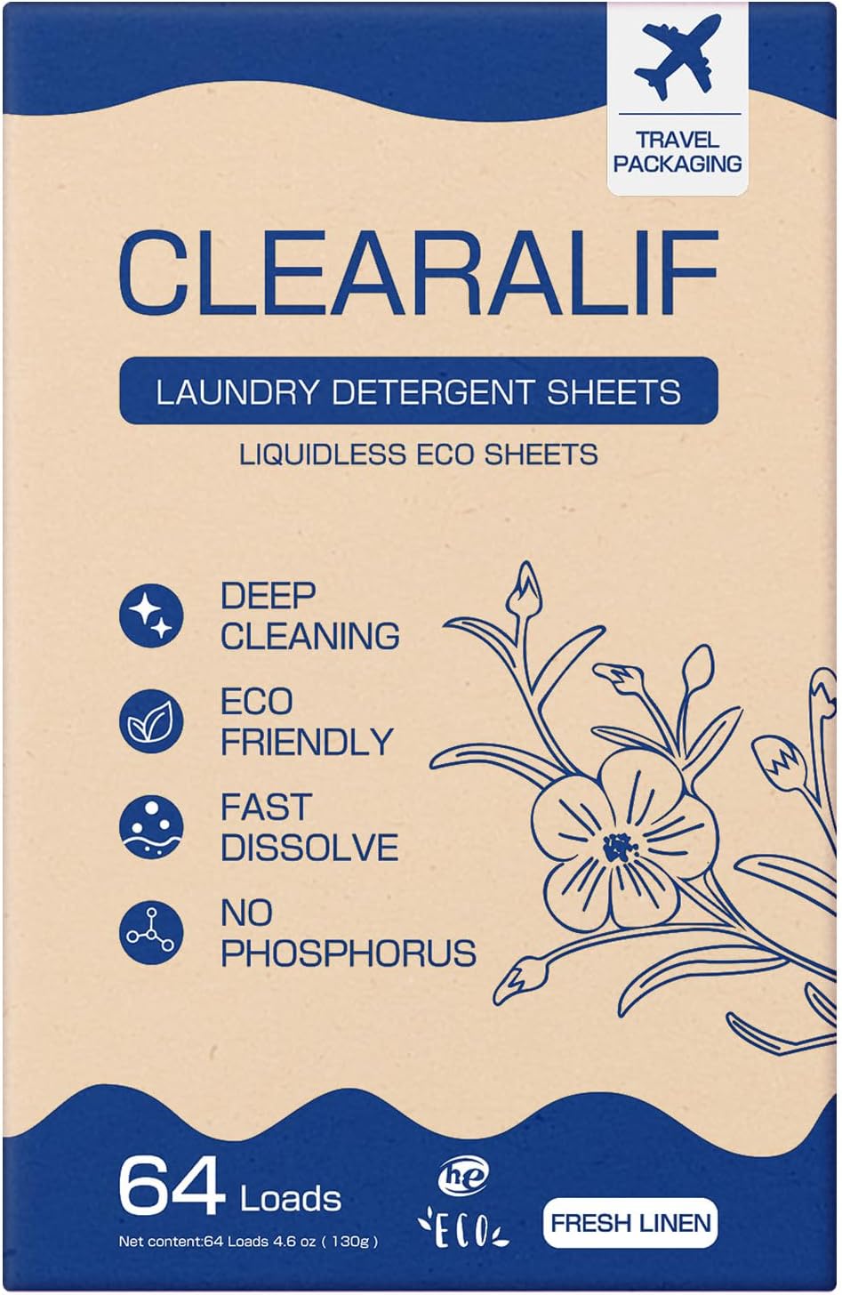 CLEARALIF Laundry Detergent Sheets Up to 160 Loads, Fresh Linen - Great For Travel,Apartments, Dorms,Laundry Detergent Strips Eco Friendly & Hypoallergenic
