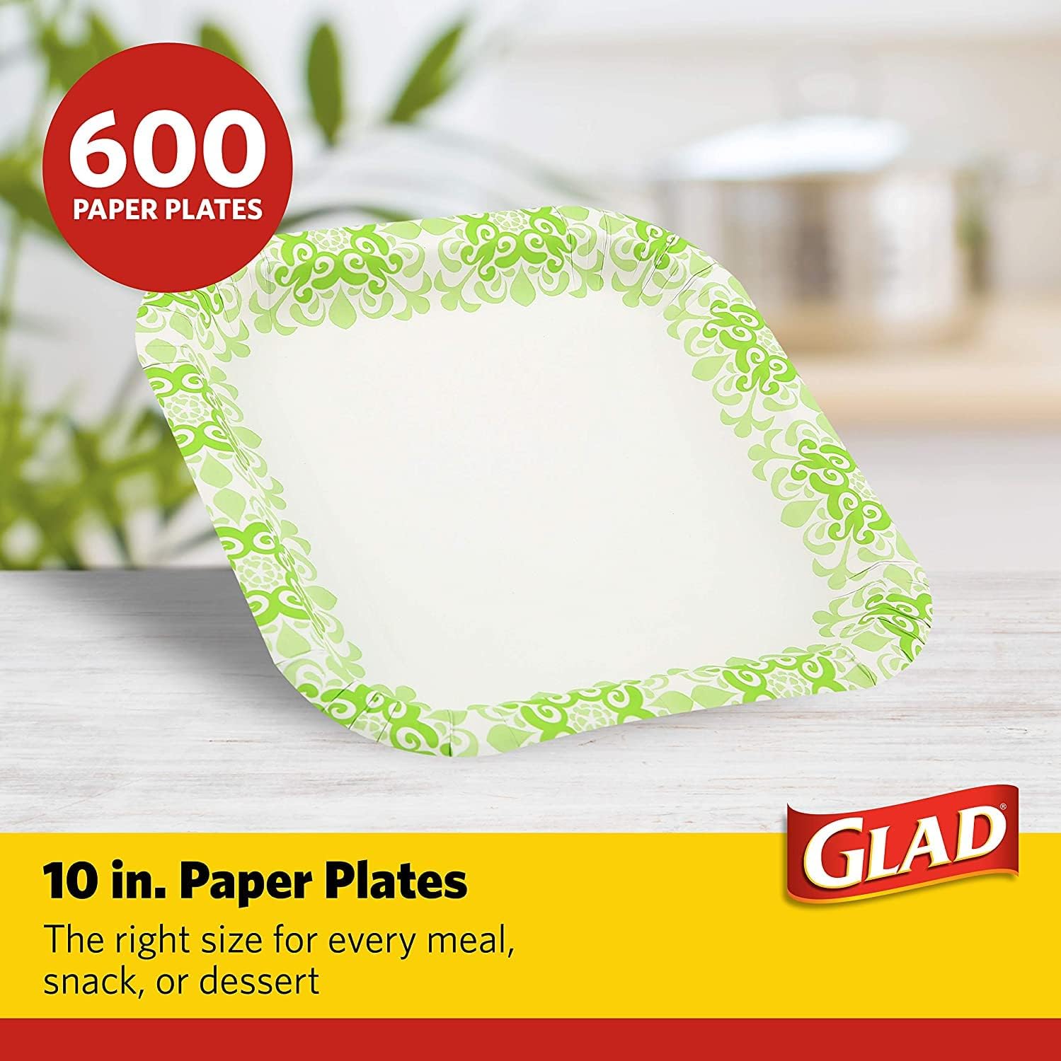 Glad Square Disposable Paper Plates for All Occasions | Soak Proof, Cut Proof, Microwaveable Heavy Duty Disposable Plates | 8.5