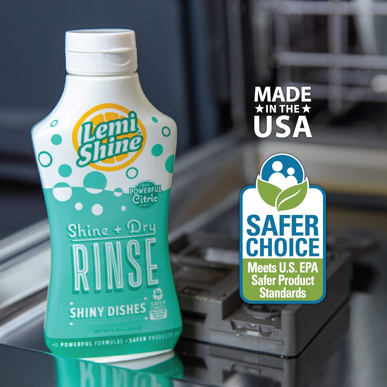 Lemi Shine - Shine + Dry Natural Dishwasher Rinse Aid, Hard Water Stain Remover (1 Pack - 25.35 oz)