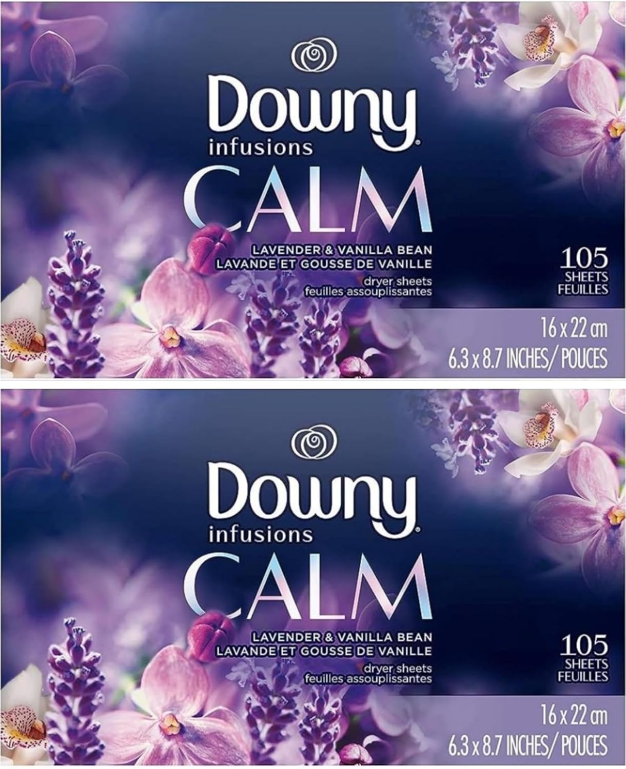 Downy Infusions Mega Dryer Sheets, Laundry Fabric Softener, CALM, Lavender and Vanilla Bean, 180 Count (3 box of 60 sheets)