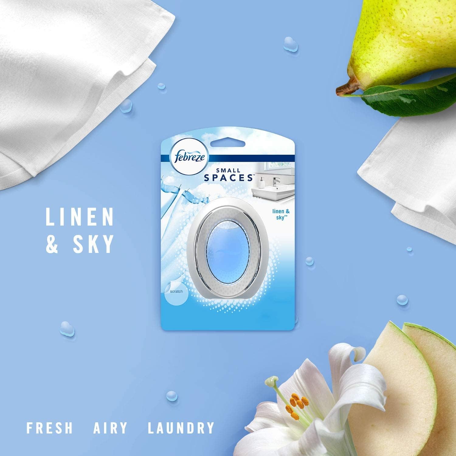 Febreze Small Spaces Air Freshener Linen & Sky, .25 fl. oz., Pack of 4