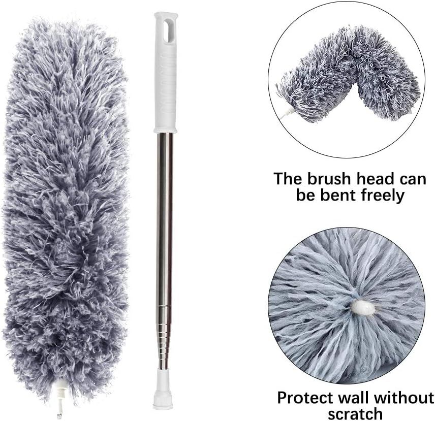 DELUX Microfiber Feather Duster Extendable Duster with 100 inches Extra Long Pole, Bendable Head & Long Handle Dusters for Cleaning Ceiling Fan, High Ceiling, Blinds, Furniture & Cars Gray