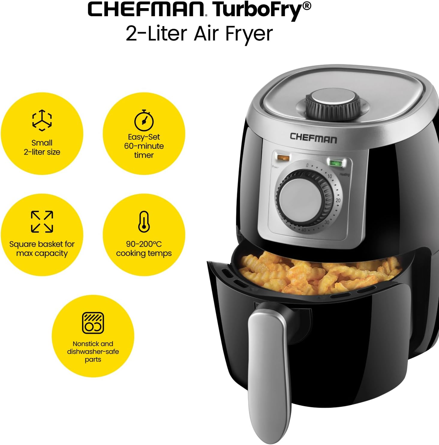 CHEFMAN 2 Qt Mini Air Fryer – Digital Space-Saving Compact Air Fryer with Nonstick and Dishwasher Safe Basket, Quick & Easy Meals in Minutes, Features Digital Timer and Shake Reminder – Grey