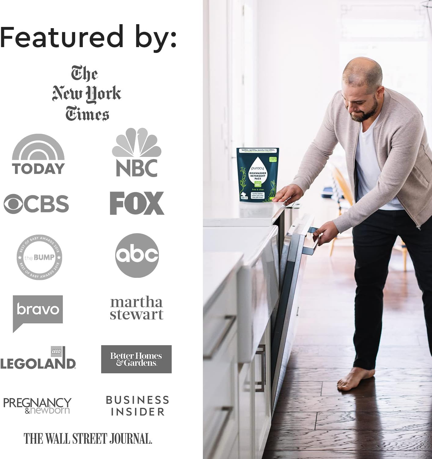 Puracy Dishwasher Pods 50 Count, Natural Dishwasher Detergent, Free & Clear Dish Tabs, Tiktok Trend Items, Enzyme-Powered, Spot & Residue-Free, Must Haves from Tiktok Made Me Buy It