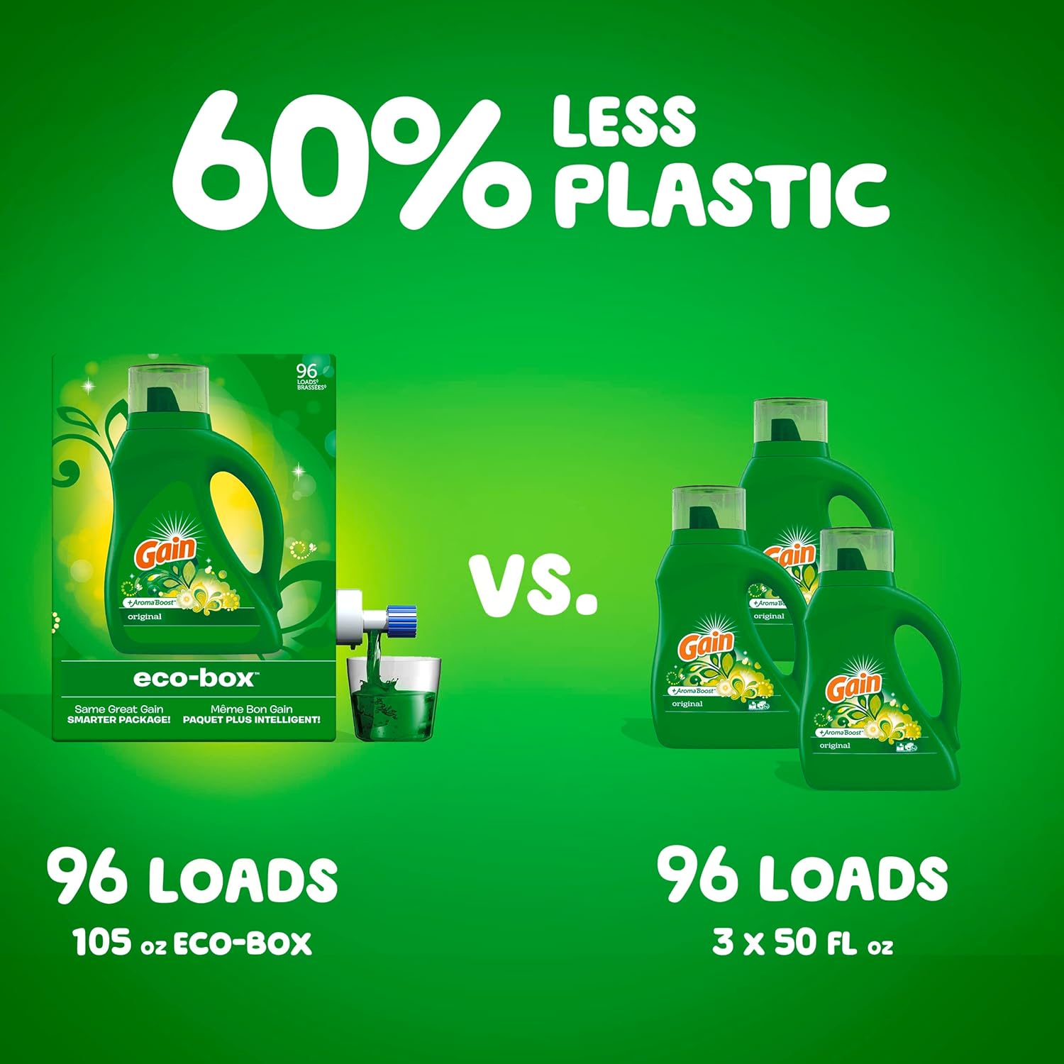 Gain + Aroma Boost Laundry Detergent Liquid, Original Scent, 107 Loads, 154 fl oz, HE Compatible Laundry Soap with Febreze and Oxi