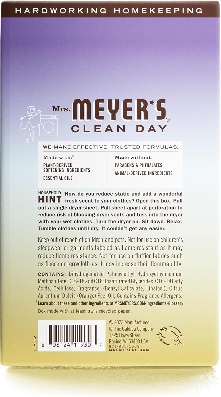 MRS. MEYER'S CLEAN DAY Dryer Sheets, Lavender, 80 ct