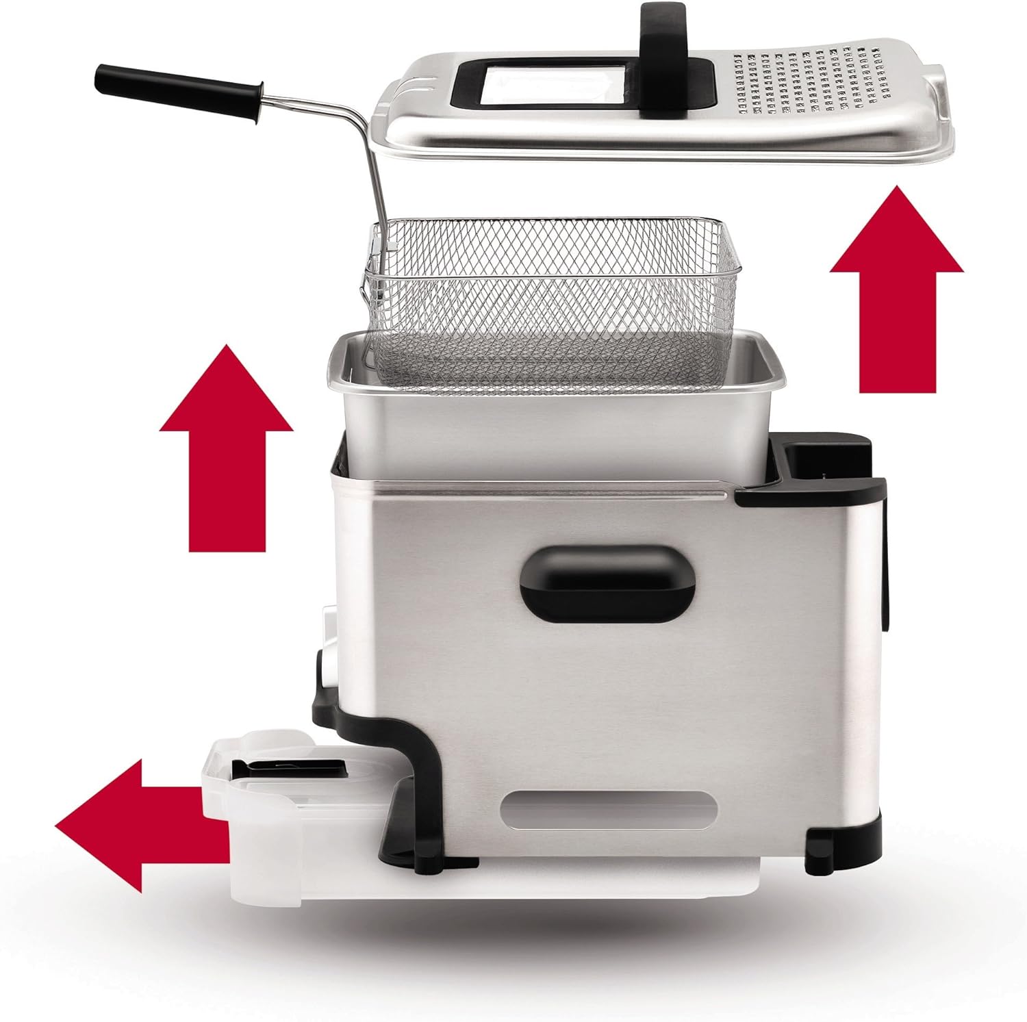 T-fal 3.5L Stainless Steel Deep Fryer with Basket, 1700W, Oil Filtration, Temp Control, Digital Timer, Dishwasher Safe Parts