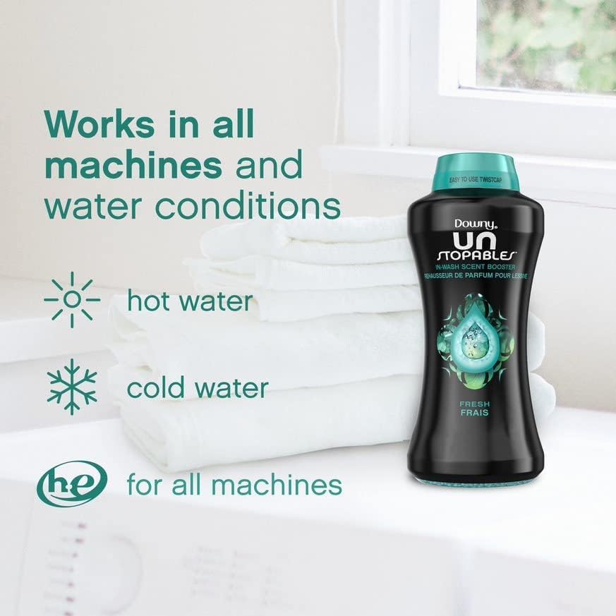 Downy Unstopables In Wash Scent Booster Beads, Fresh Scent, 24 oz, Downy Scent Booster Beads, Unstoppable Laundry Beads, Odor Protection