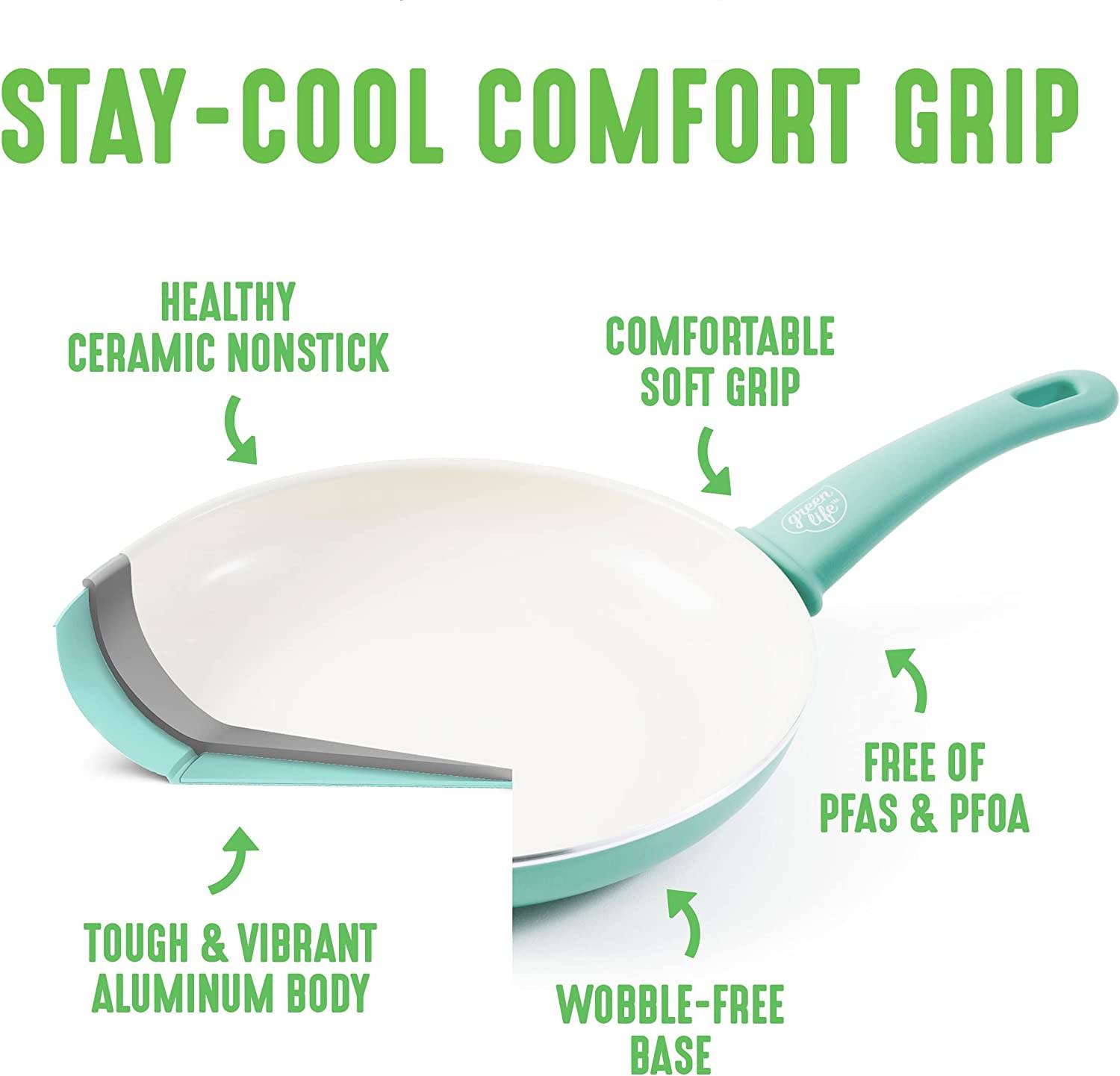 Soft Grip Healthy Ceramic Nonstick 16 Piece Cookware Pots and Pans Set, PFAS-Free, Dishwasher Safe, Turquoise