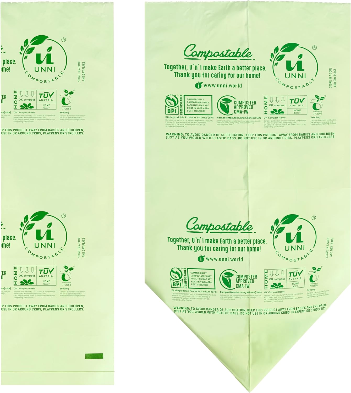 UNNI Compostable Liner Bags, 13 Gallon, 49.2 Liter, 50 Count, Heavy Duty 0.85 Mil, Tall Kitchen Food Scrap Waste Bags, ASTM D6400, US BPI, CMA and Europe OK Compost Home Certified, San Francisco
