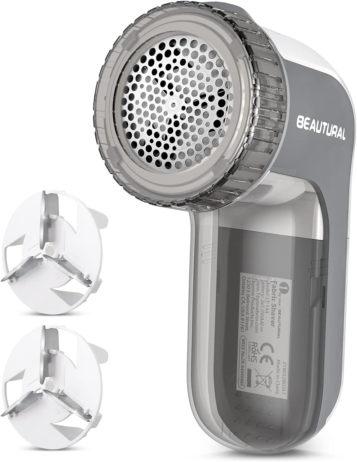 BEAUTURAL Fabric Shaver and Lint Remover, Sweater Defuzzer with 2-Speeds, 2 Replaceable Stainless Steel Blades, Battery Operated, Remove Clothes Fuzz, Lint Balls, Pills, Bobbles
