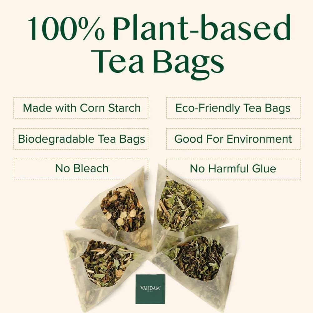 VAHDAM, Organic Turmeric Ginger Herbal Tea Bags (100 Pyramid Tea Bags) Caffeine Free, Non GMO, Gluten Free | 100% Pure Herbal Blend - Savory & Spicy | Plant-Based Tea Bags | Resealable Ziplock Pouch