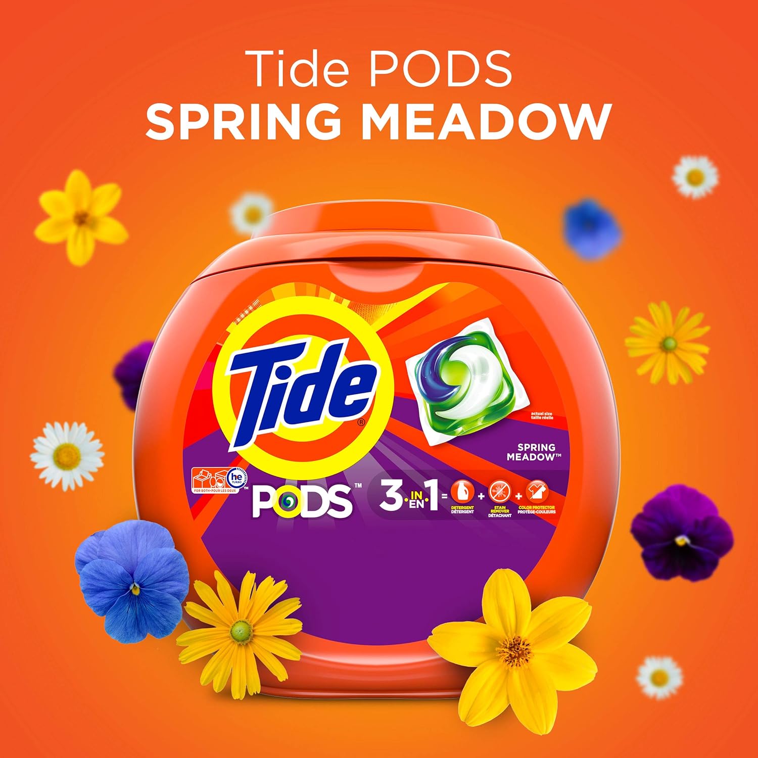 Tide PODS Liquid Laundry Detergent Soap Pacs, Powerful 3-in-1 Clean in One Step, He Compatible, Spring Meadow Scent, 76 Count