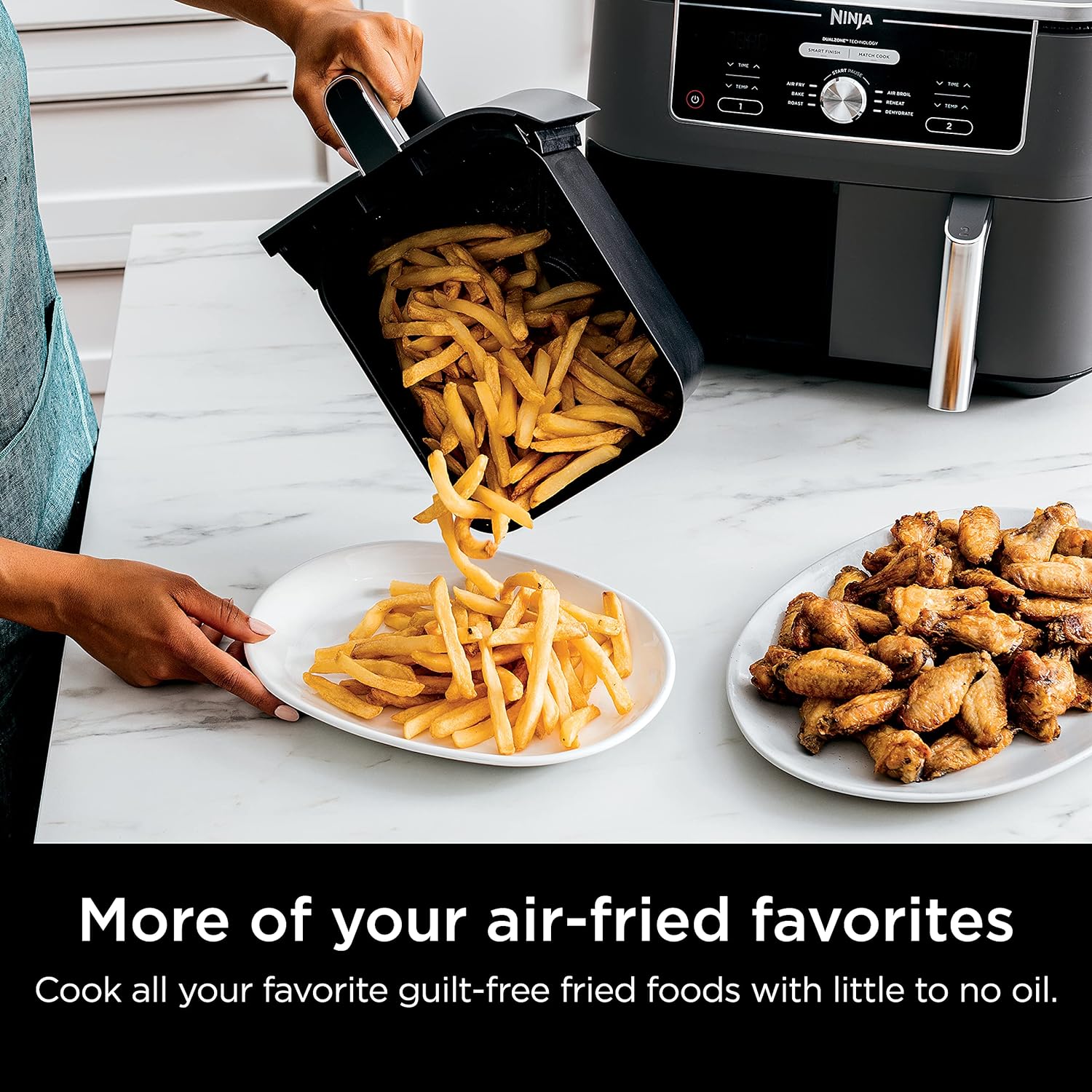 Ninja Air Fryer, Thermometer, Roast, Bake, Air Fry, Crisps, Broil, Reheats, Keep Warm, 10-in-1, Fries, Frozen Food, Veggies, and Meat, Quick Meals, Healthy Meals, Less Oil, 10 QT, Grey, DZ550​
