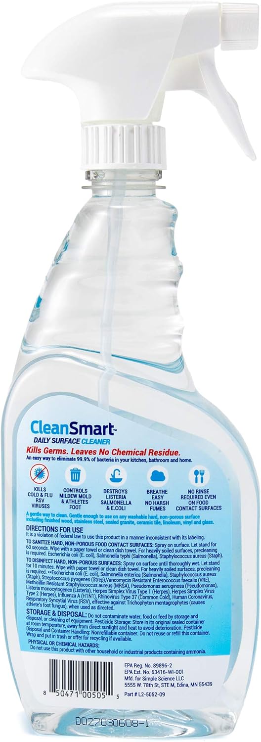 CleanSmart Daily Surface Cleaner and Pet-safe Disinfectant, Kills 99.9% of Viruses & Bacteria, 23 ounce Spray (pack of 2)