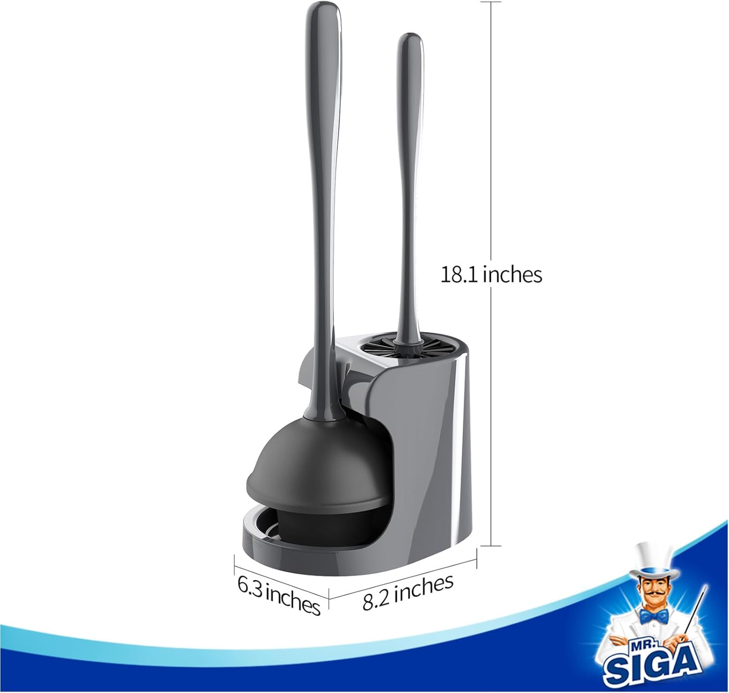 MR.SIGA Toilet Plunger and Bowl Brush Combo for Bathroom Cleaning, Black, 1 Set