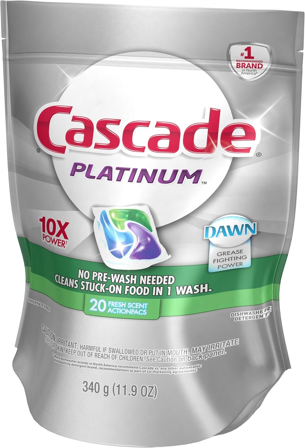 Cascade Platinum Dishwasher Pods, Detergent, Soap Pods, Actionpacs with Dishwasher Cleaner and Deodorizer Action, Fresh, 62 Count