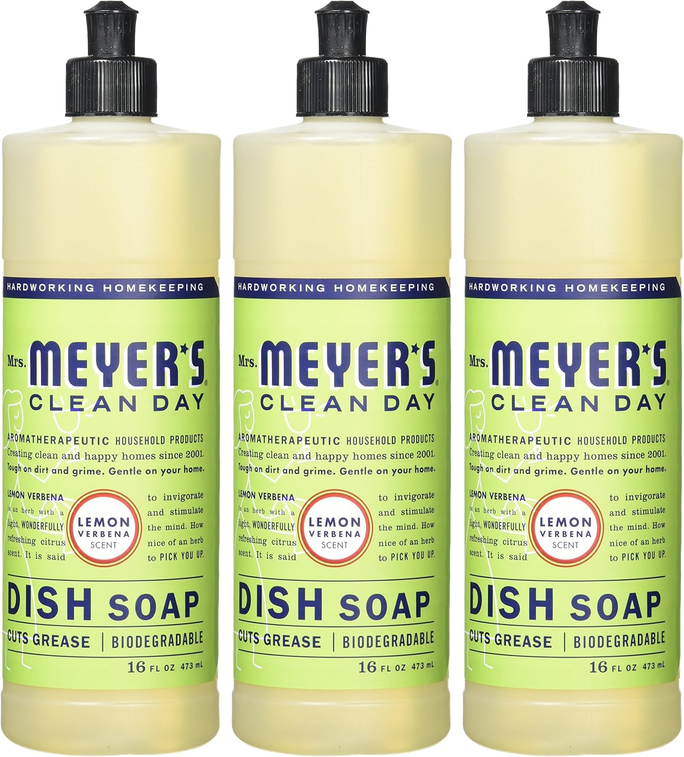 MRS. MEYER'S CLEAN DAY Liquid Dish Soap, Biodegradable Formula, Basil, 16 fl. oz - Pack of 3