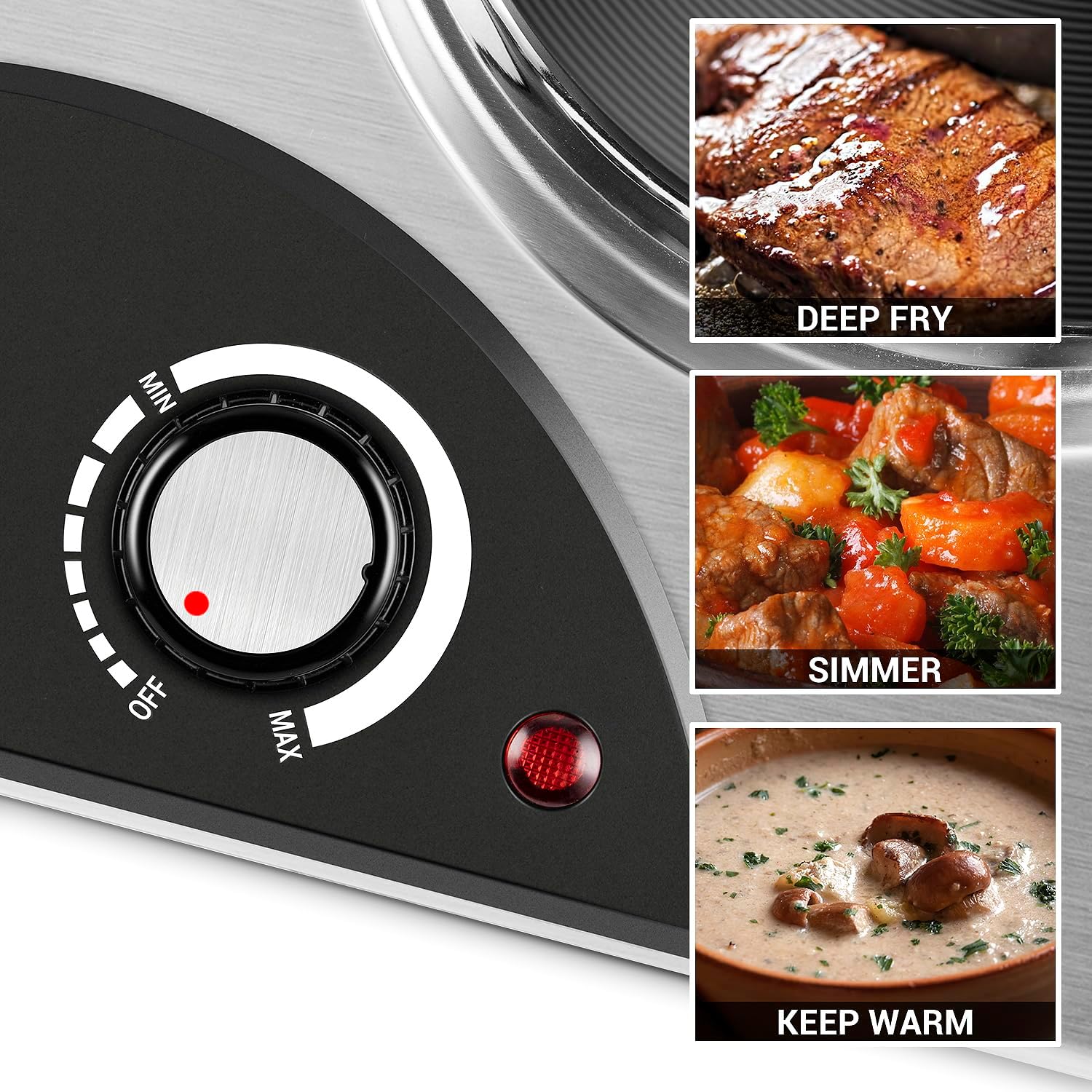 CUSIMAX Electric Hot Plate for Cooking Portable Single Burner 1500W Cast Iron hot plates Heat-up in Seconds Adjustable Temperature Control Stainless Steel Non-Slip Rubber Feet Upgraded Version B101