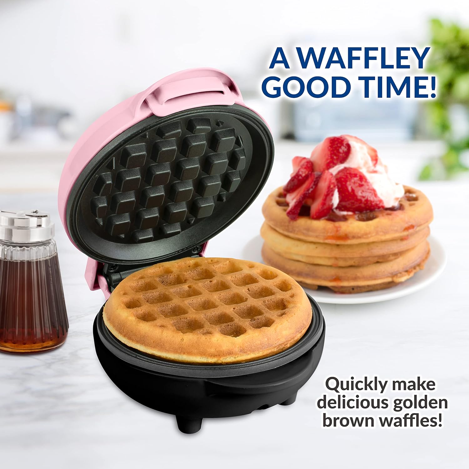 Nostalgia MyMini Cars and Trucks Shape Electric Waffle Maker, 5-Inch Non-Stick Griddle for Waffles, Hash Browns, Eggs, and More, Yellow