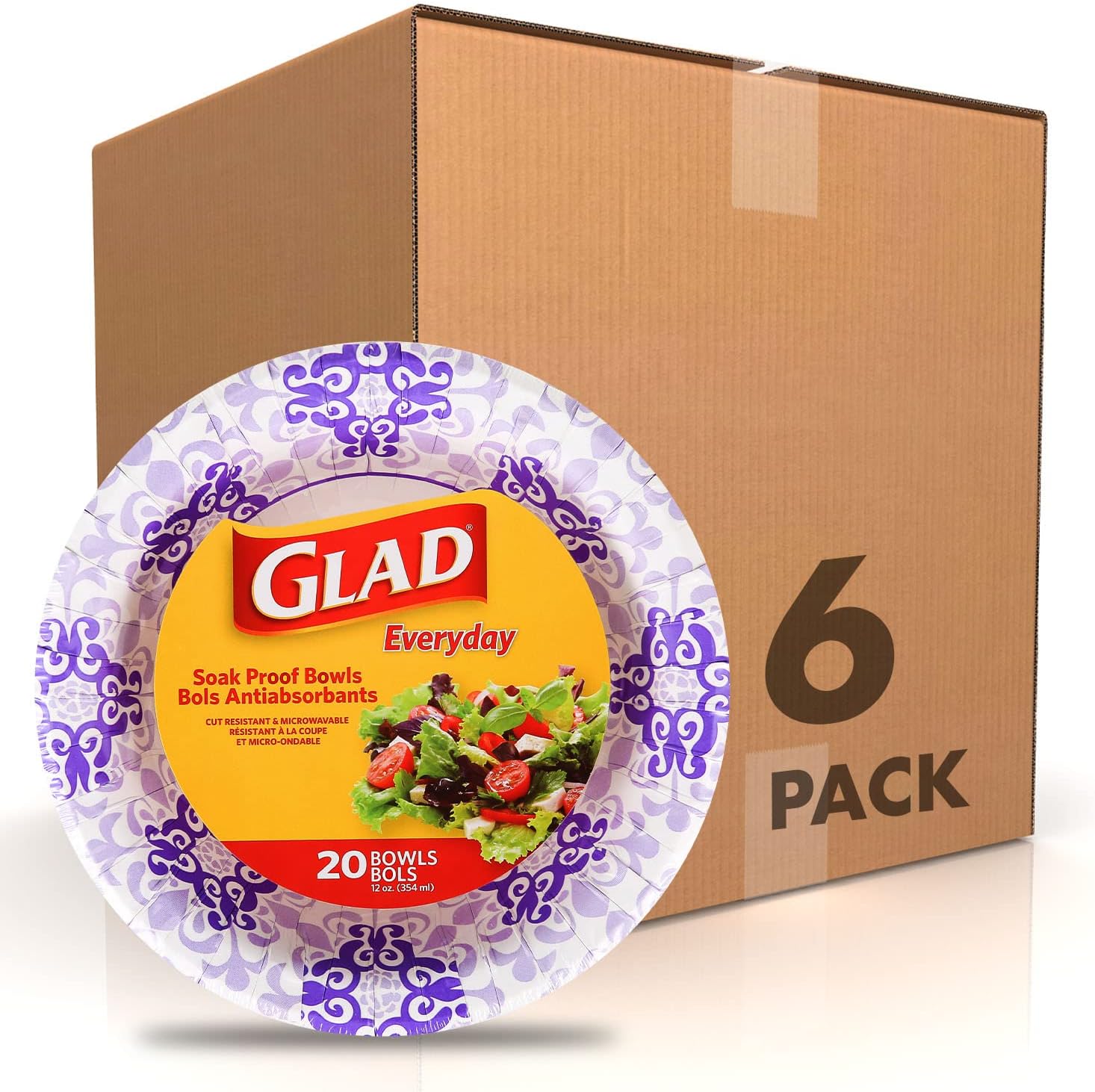 Glad Paper Bowls With Purple Victorian Design, 20Count | Disposable Paper Bowls for Parties & Picnics In Victorian Print | Microwave Safe Disposable Purple & White Bowls