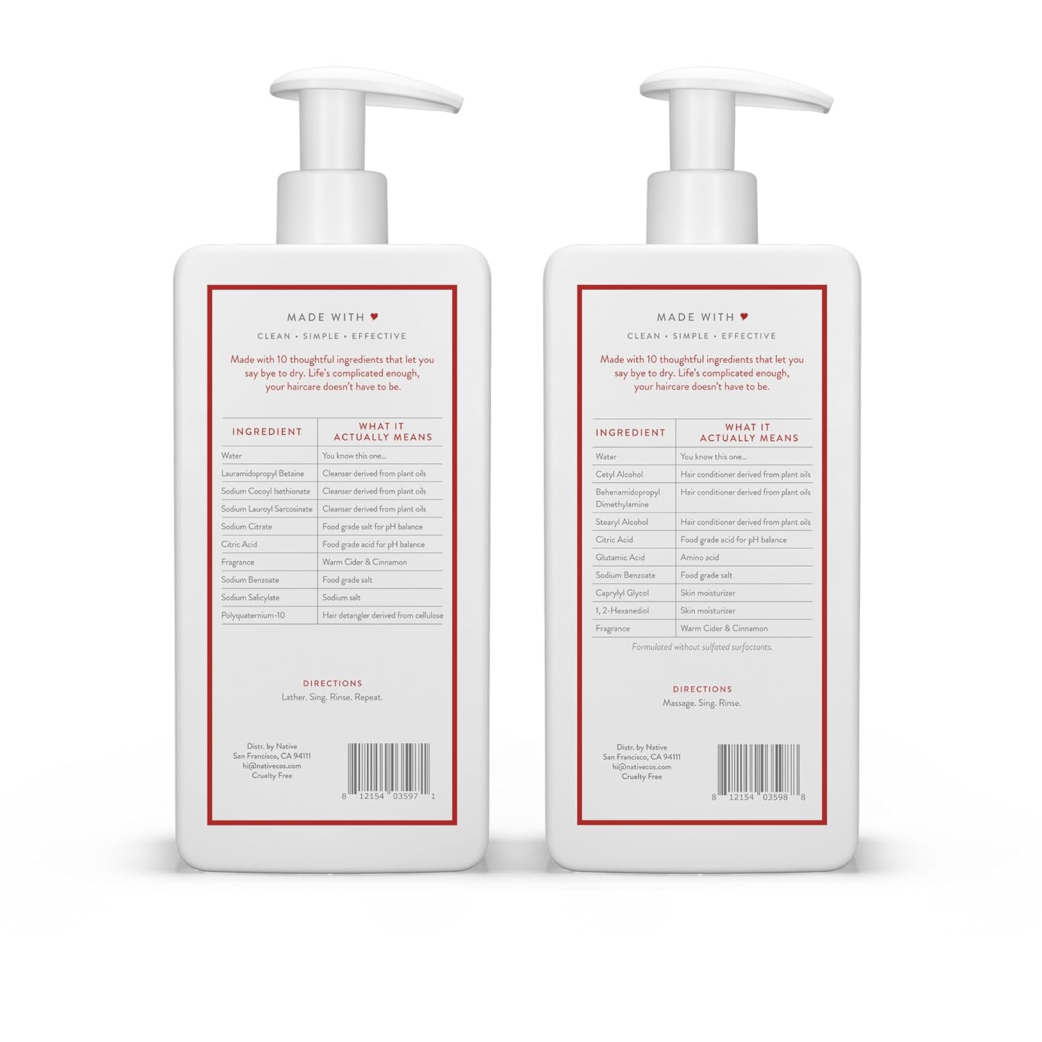 Native Shampoo and Conditioner Set | Sulfate Free, Paraben Free, Dye Free, with Naturally Derived Clean Ingredients| 16.5 oz (Coconut & Vanilla, Moisturizing), 2, 1.3 ounces