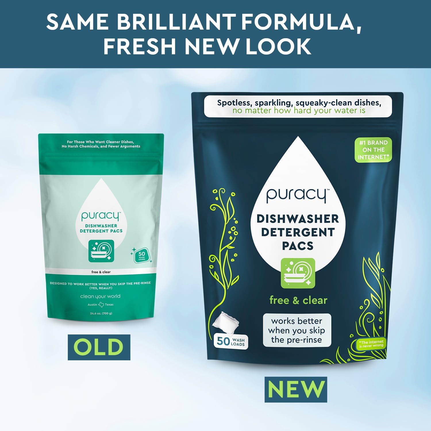 Puracy Dishwasher Pods 50 Count, Natural Dishwasher Detergent, Free & Clear Dish Tabs, Tiktok Trend Items, Enzyme-Powered, Spot & Residue-Free, Must Haves from Tiktok Made Me Buy It